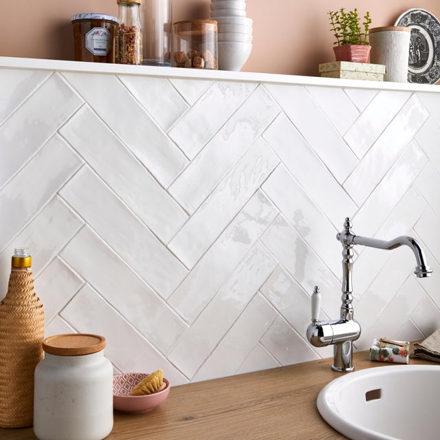 Carrelage mur intérieur effet zellige blanc Bakerstreet l.7.5 x L.30 cm