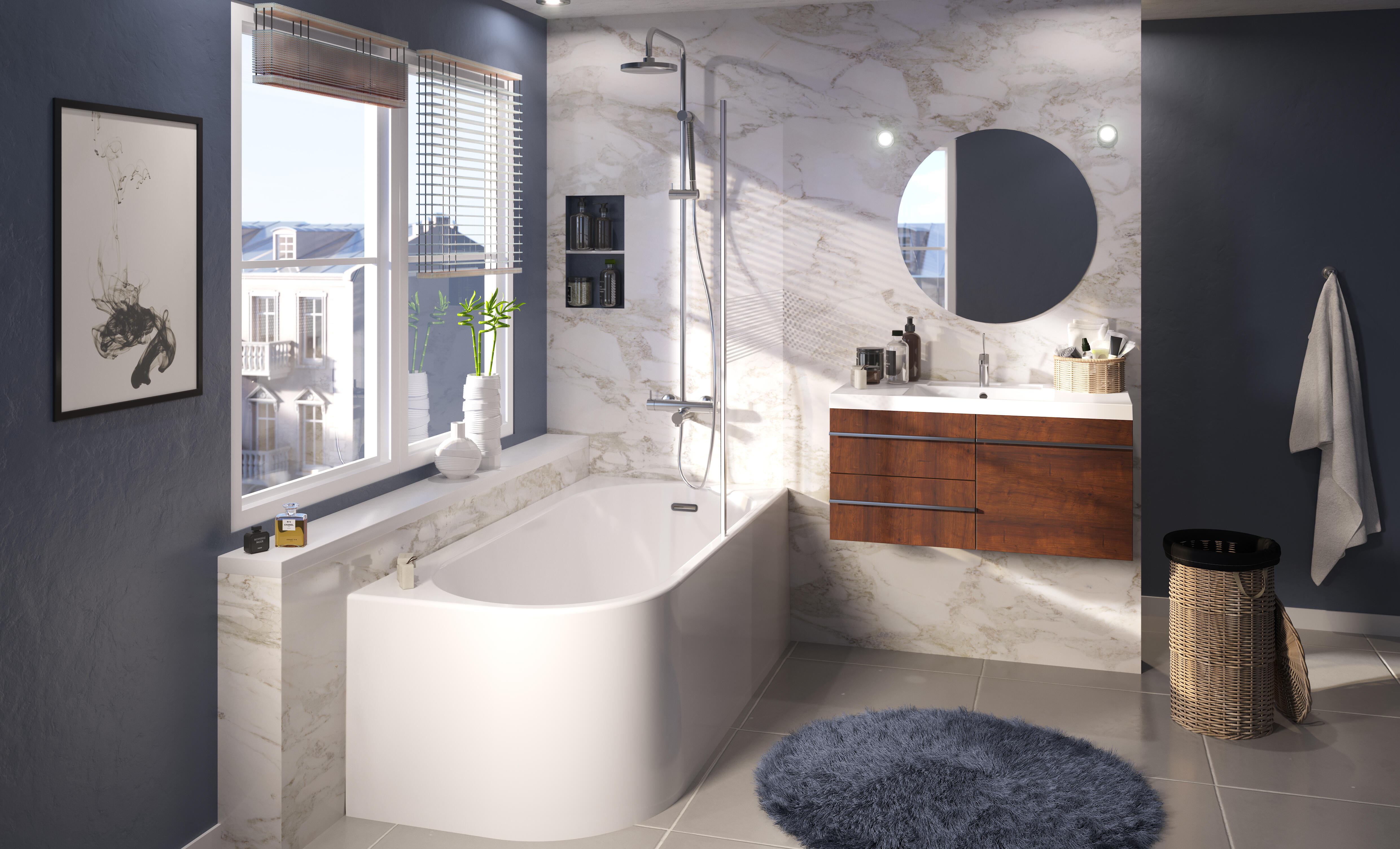 Baignoire îlot l.75 x L.160cm blanc Sophia version droite BALNEO - 2