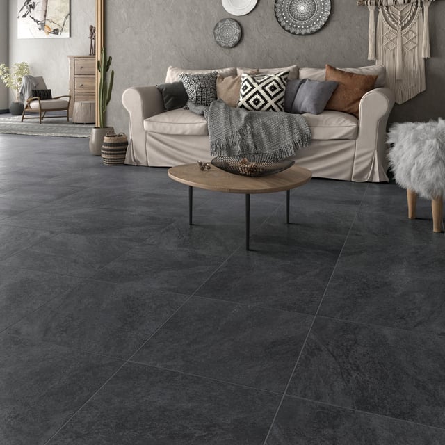 Carrelage mur intérieur / sol intérieur effet pierre noir Quartzite l.45 x L.45 