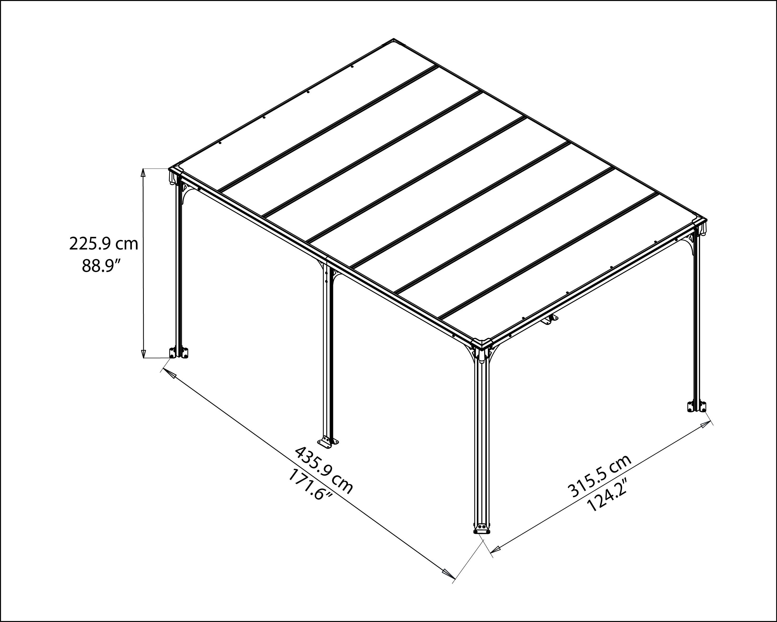 Tonnelle autoportante ouverte MILANO 4300 13.2m², alu et polycarbonate, PALRAM - 3