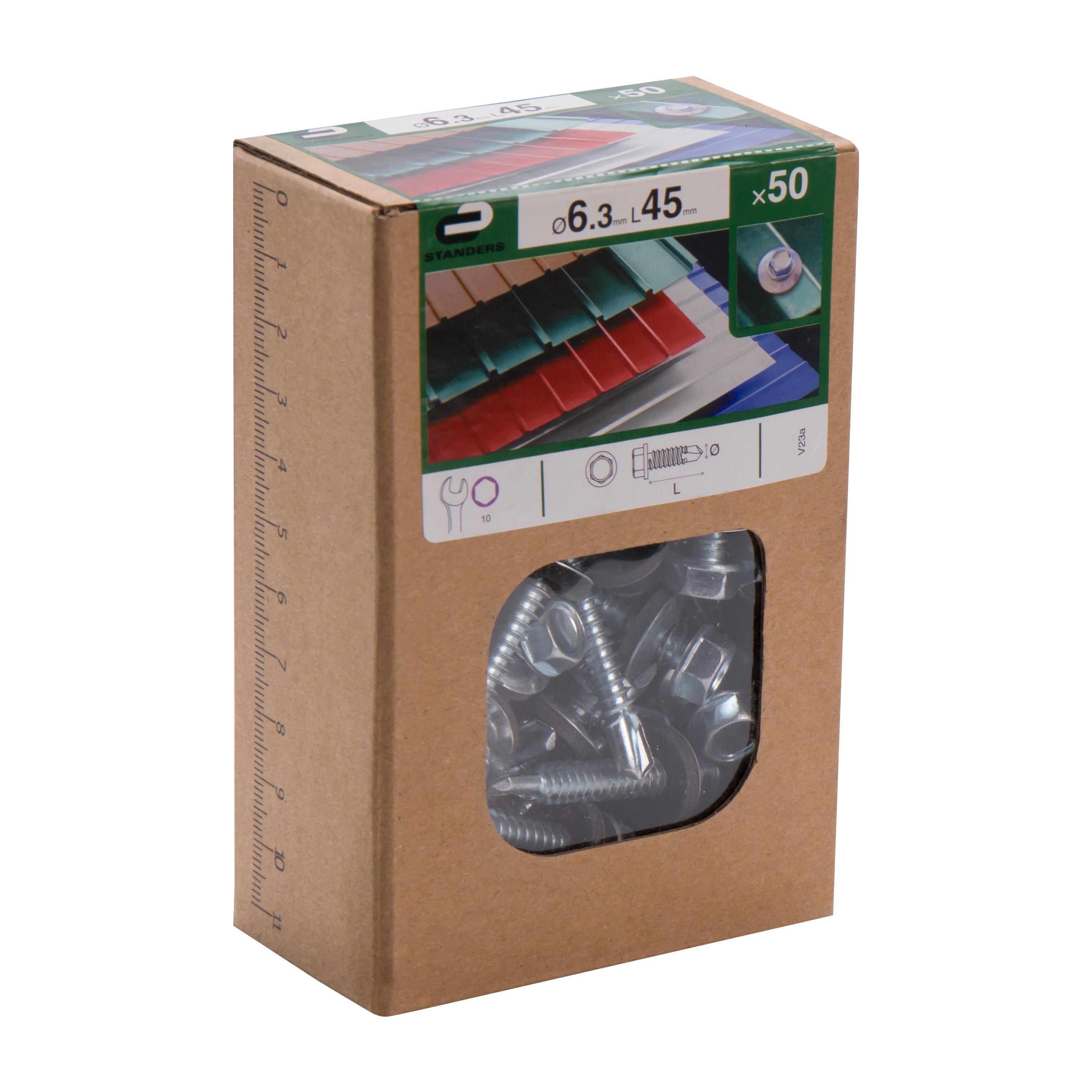 50 vis acier tête 6 pans hex STANDERS, Ø6.3 x L.45 mm - 6