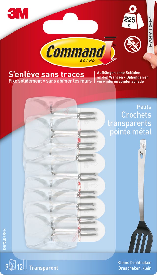 Lot de 9 crochets adhésif Pointe métal, COMMAND, transparent 0.225 kg