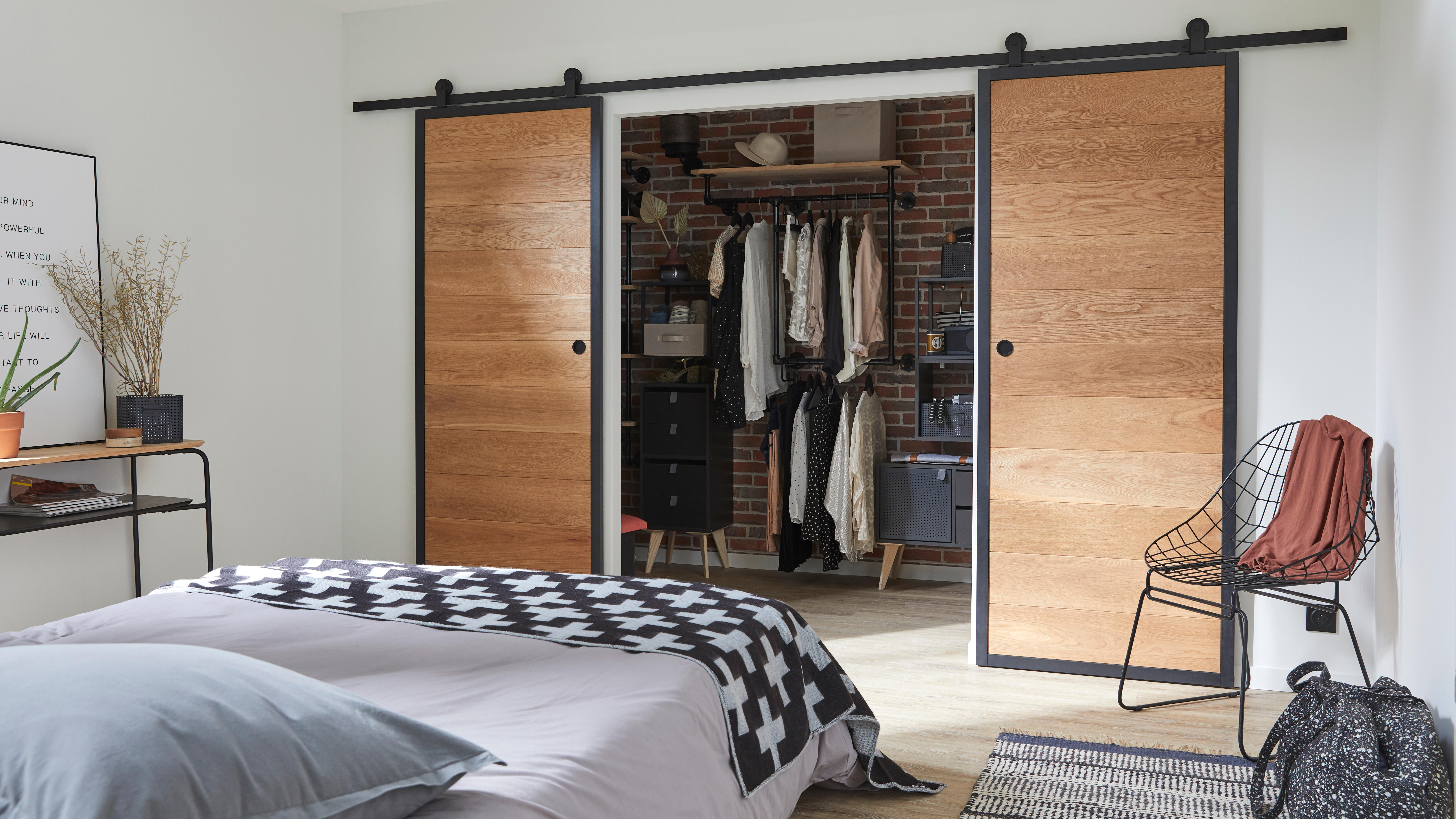 Guía puerta corredera aluminio negro Industrial recortable pared 180cm Artens - 12