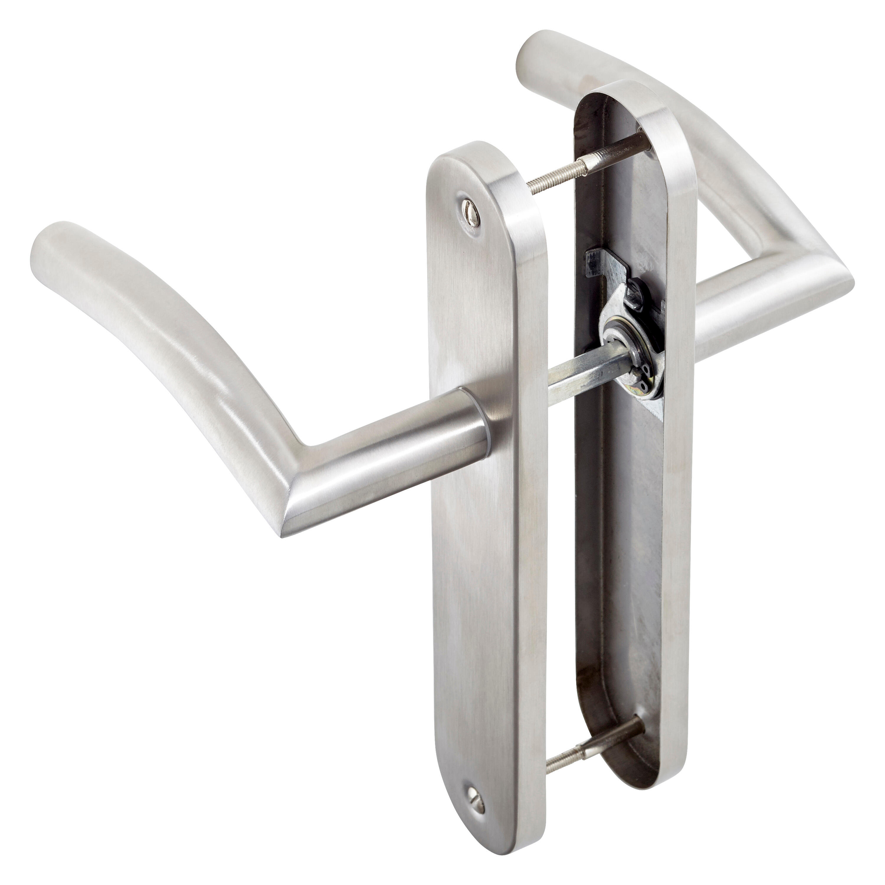 2 poignées sur plaque sans trou Margaud acier inox brillant, entraxe 195 mm - 5