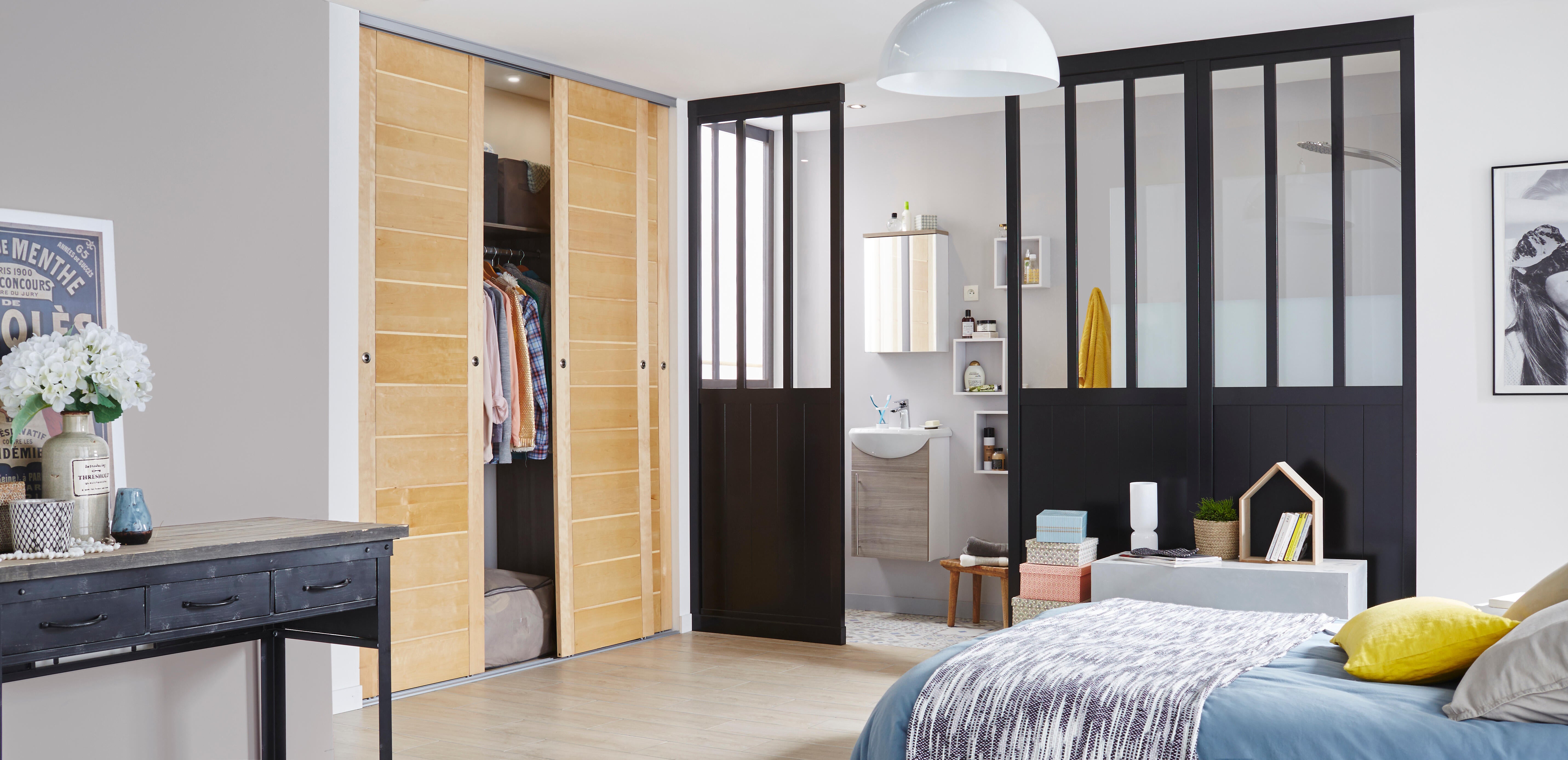 Cloison amovible Atelier mdf revêtu noir effet métal l.80 x H.250 x P.4cm - 4