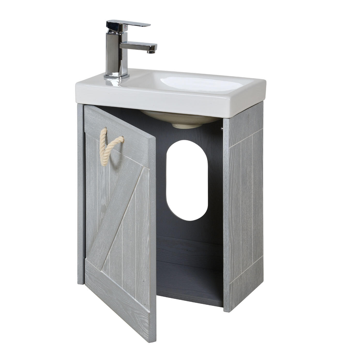 Meuble lave-mains l.40 x H.48 x P.20.5 cm, gris patiné, Seaside - 2