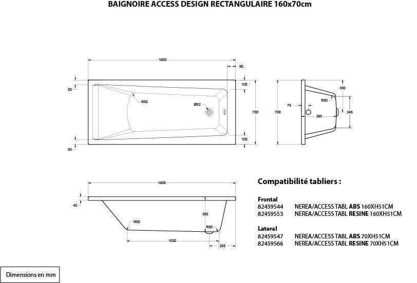 Baignoire rectangulaire L.160x l.70 cm blanc, SENSEA Access design - 6