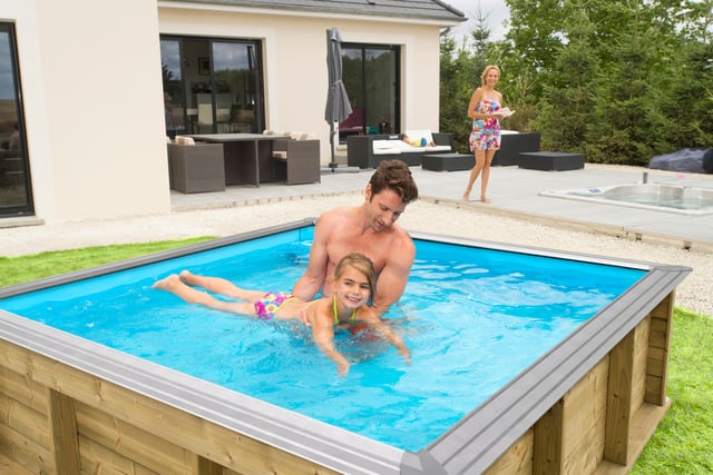 Piscine, bois Pistoche BWT MYPOOL, carré x L.2.26 x l.2.26 x H.0.68 m