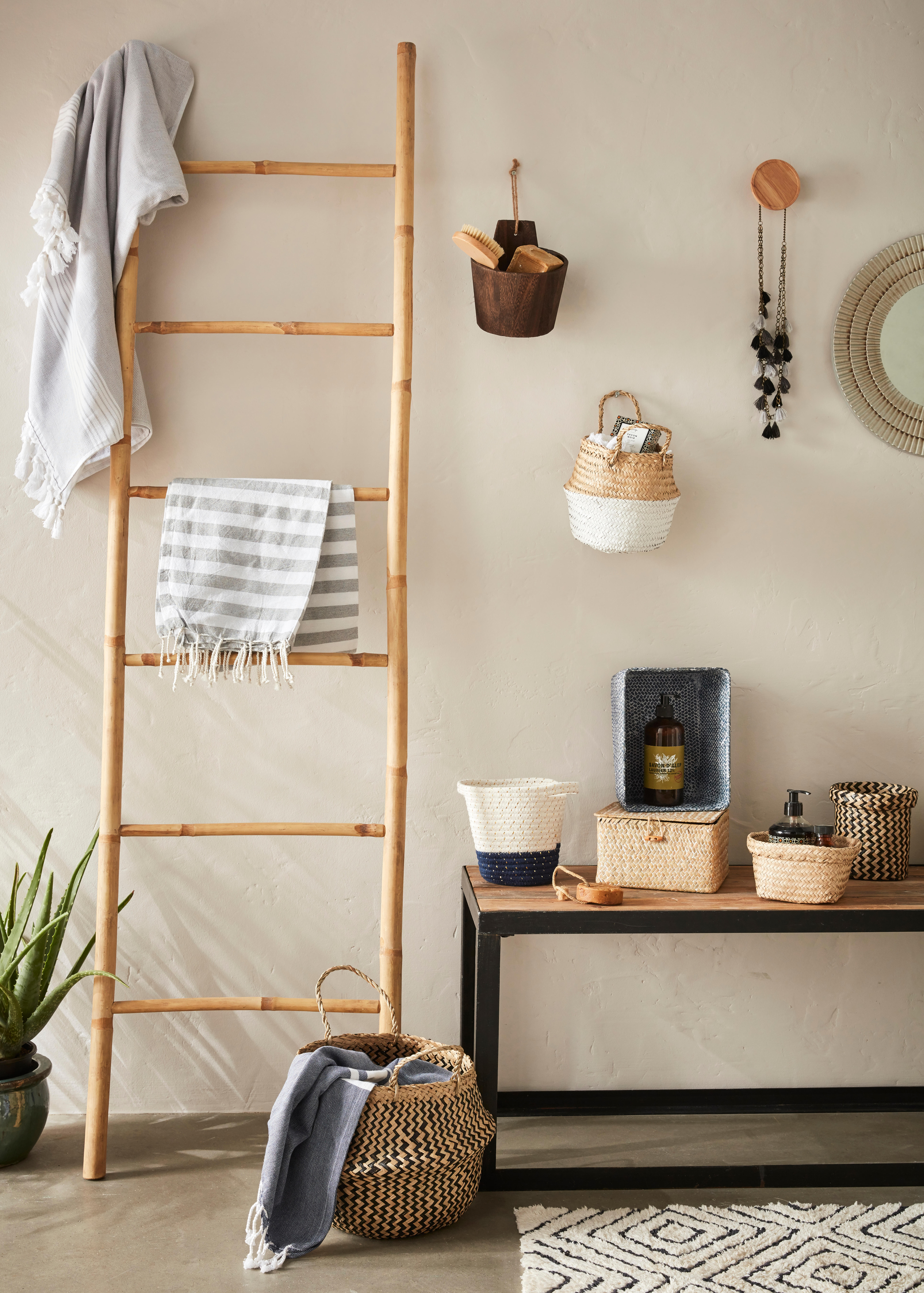 Panier en jonc de mer, Ethno zigzag, black n°0 - 2