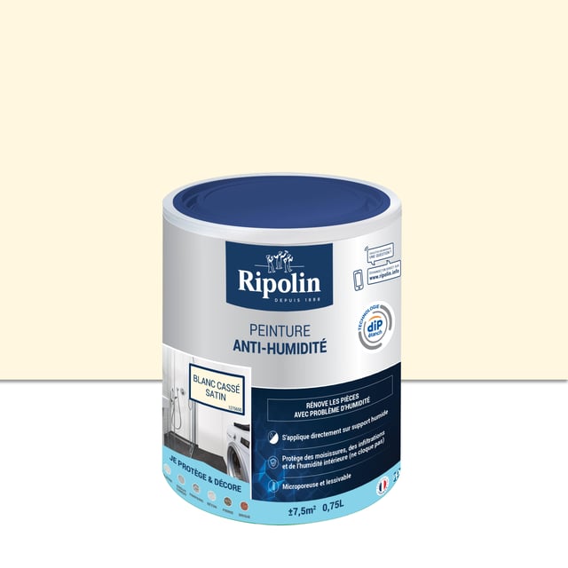 Peinture mur anti-humidité blanc cassé satin RIPOLIN Dip etanch 0.75l