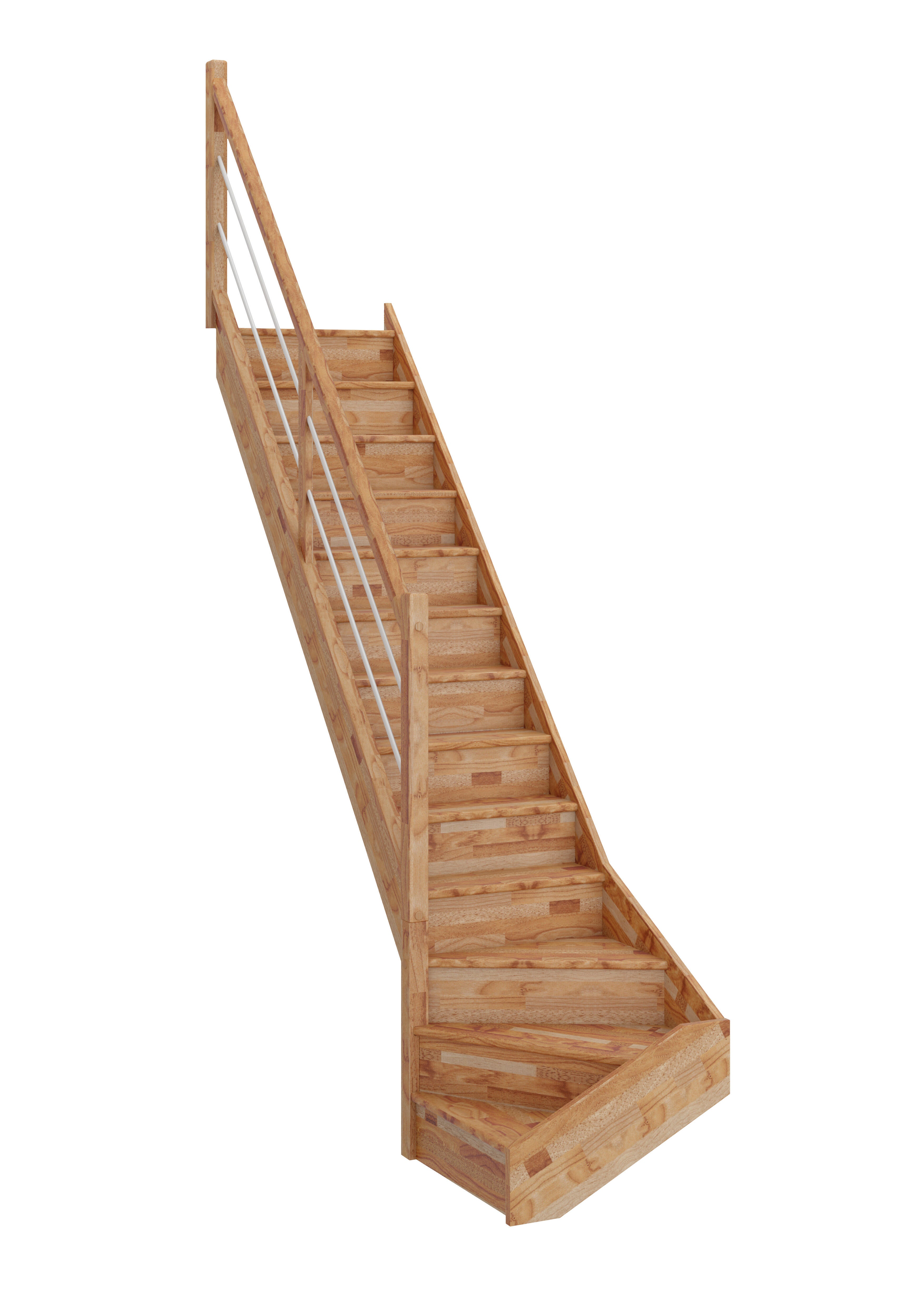 Escalier 1/4 t. bas gauche hêtre Deva 2, 13 marches rampe tube à g. ACM, l.76cm - 2
