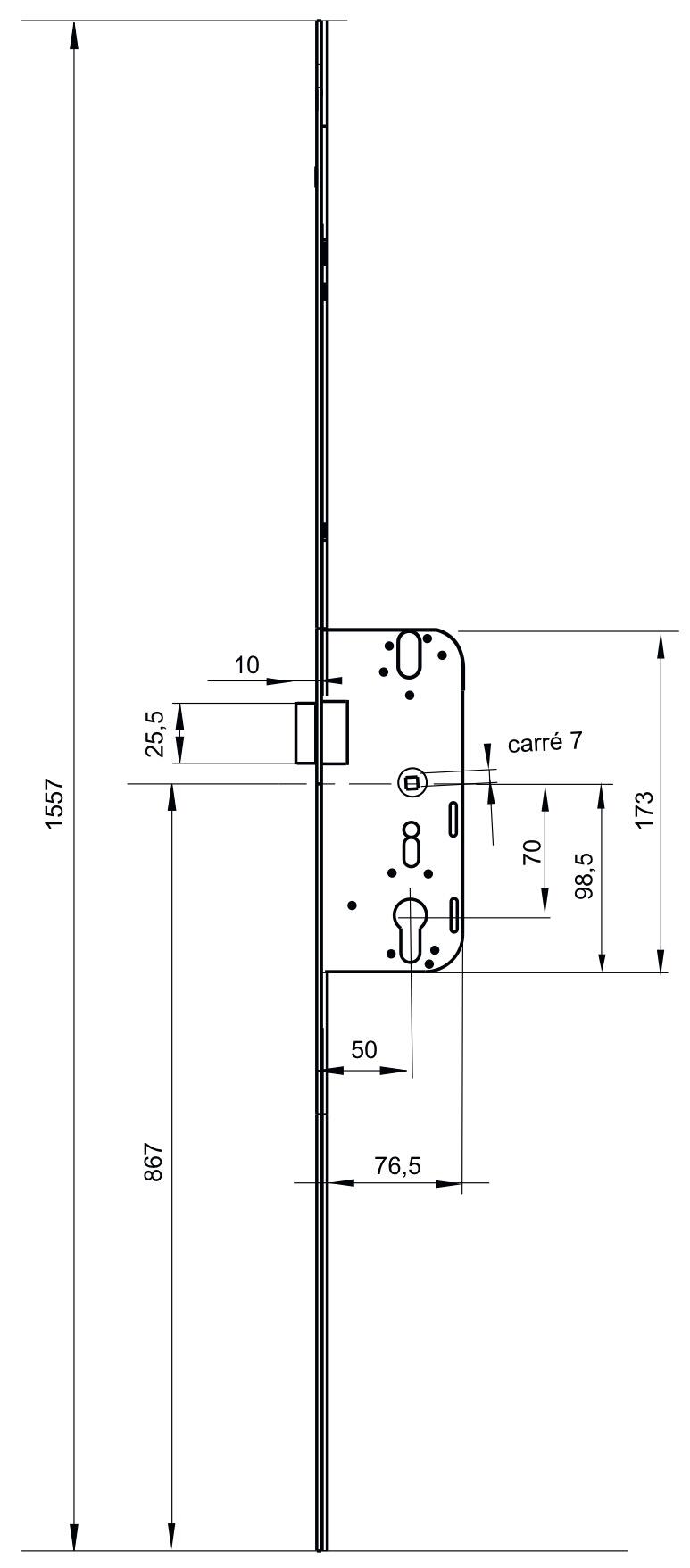 Serrure encastrée multipoint FERCO 58731 decena, axe 50 mm - 2