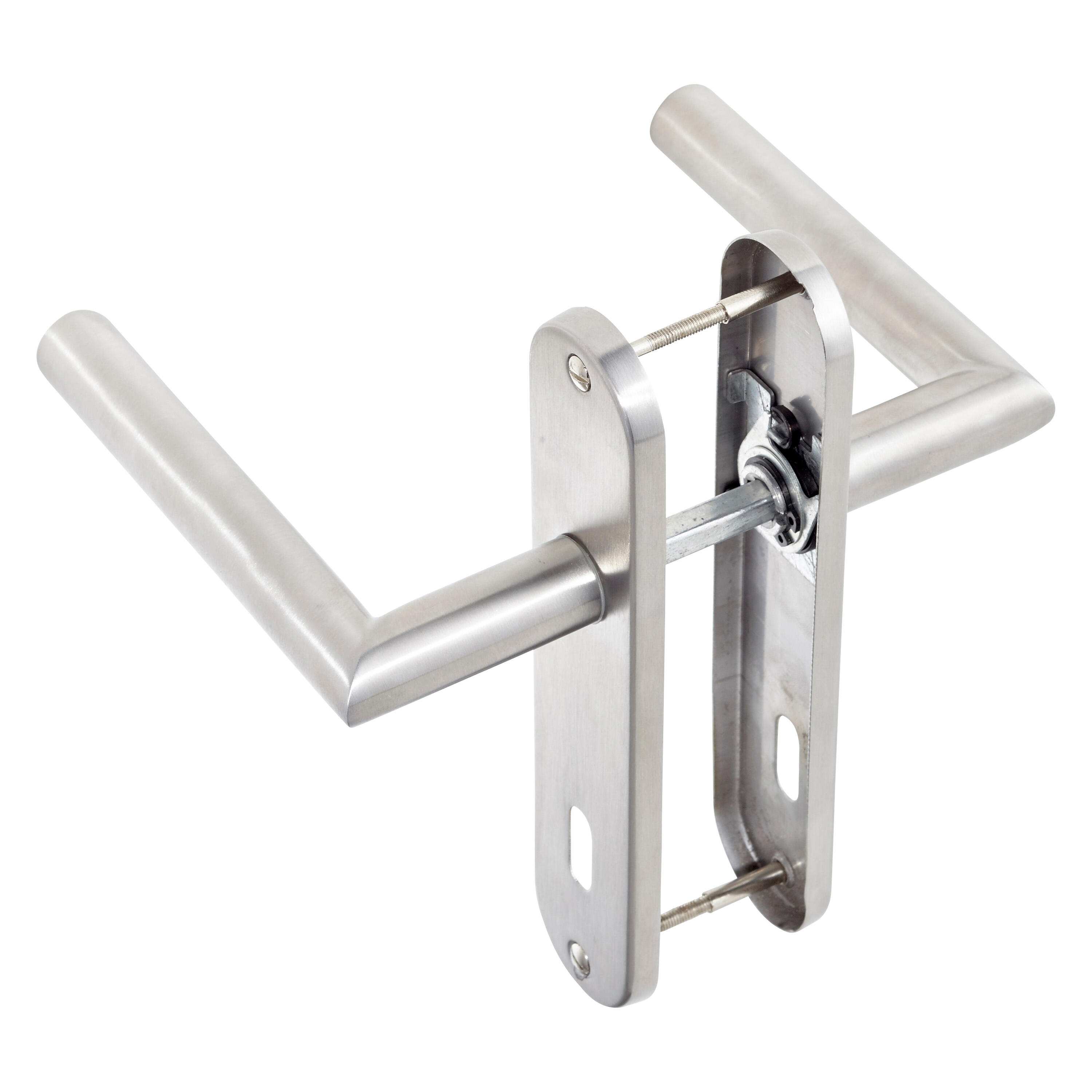 2 poignées sur plaque à clé Sara acier nickel brillant, entraxe 165 mm - 3