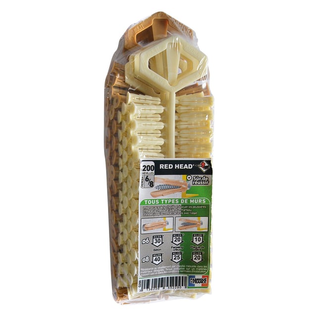 Assortiment de 200 chevilles à expansion grapex RED HEAD, Diam.6 x L.25 mm