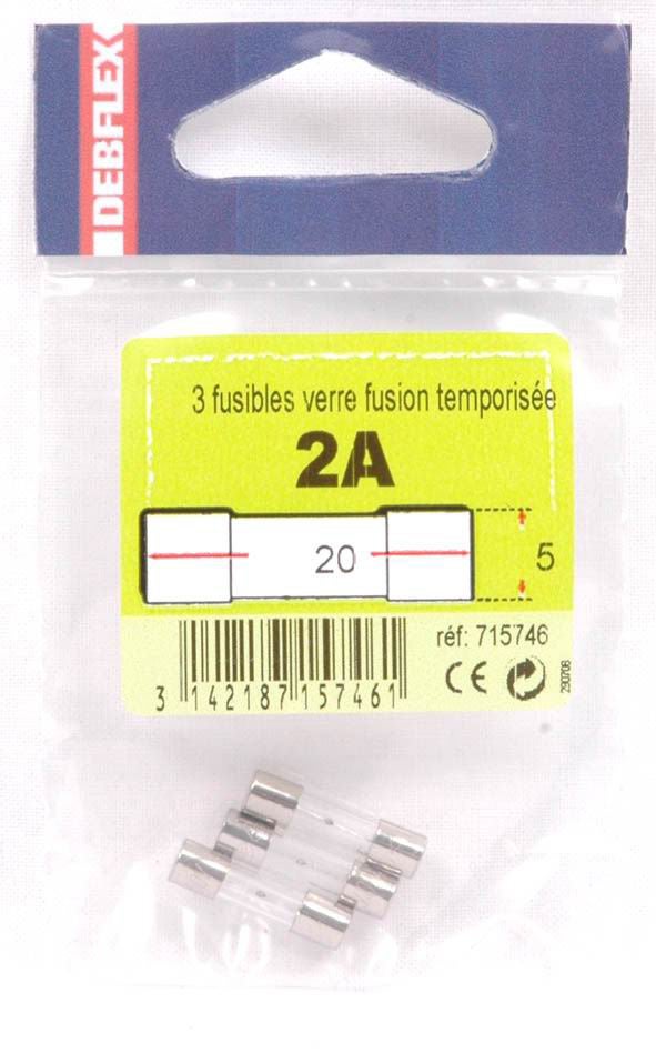 Lot de 3 fusibles verre 2 A, 5 x 20 mm verre - 3