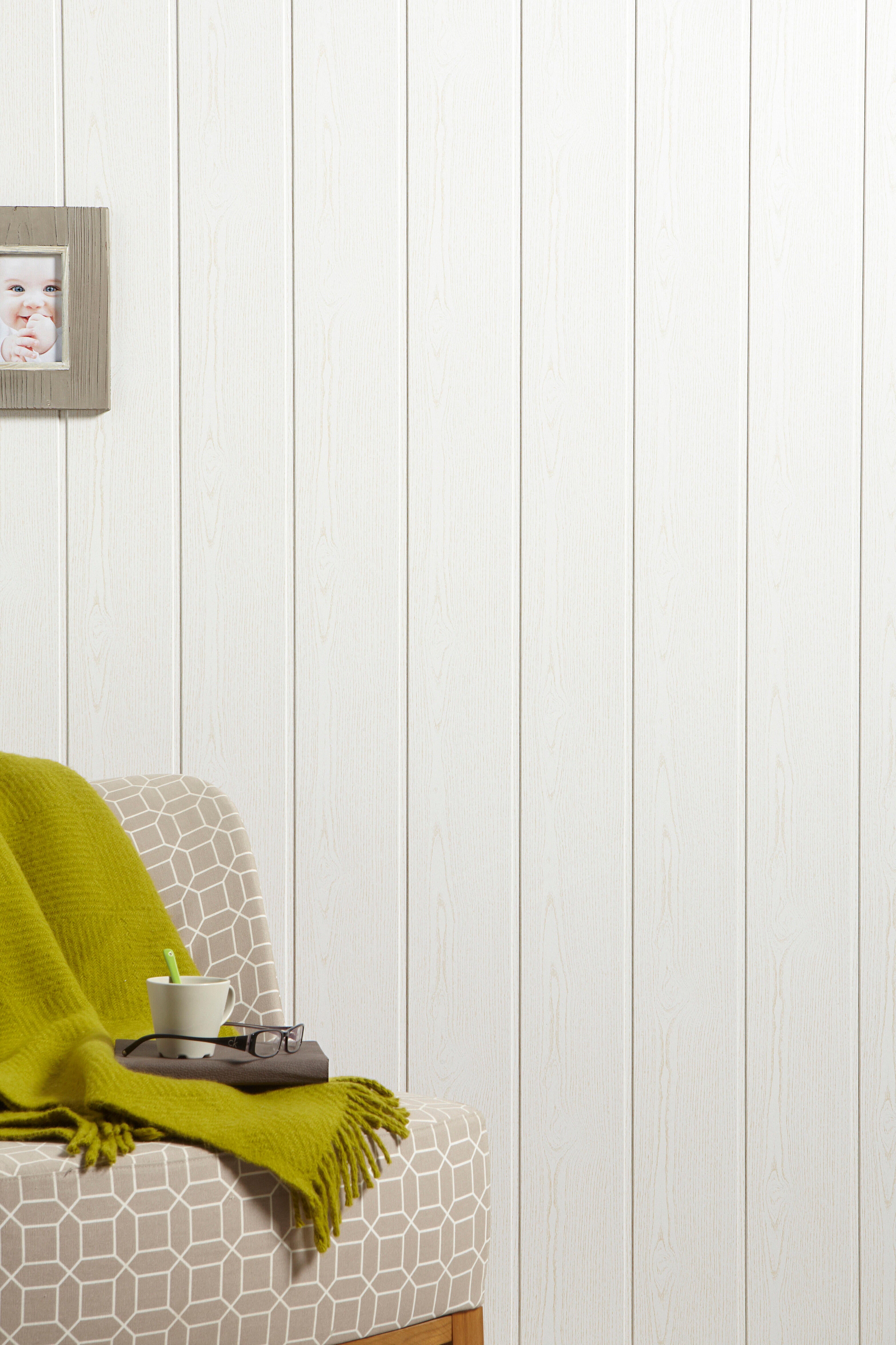 Lambris MDF revêtu, décor frêne blanc, L.260 x l.15 cm, Ep.8 mm - 2