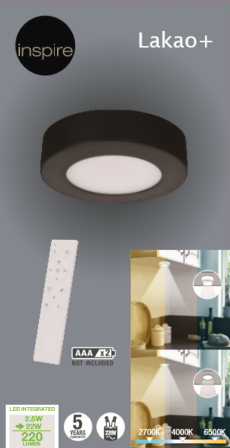 Spot Lakao LED et télécommande, blanc chaud /blanc froid, noir INSPIRE - 8