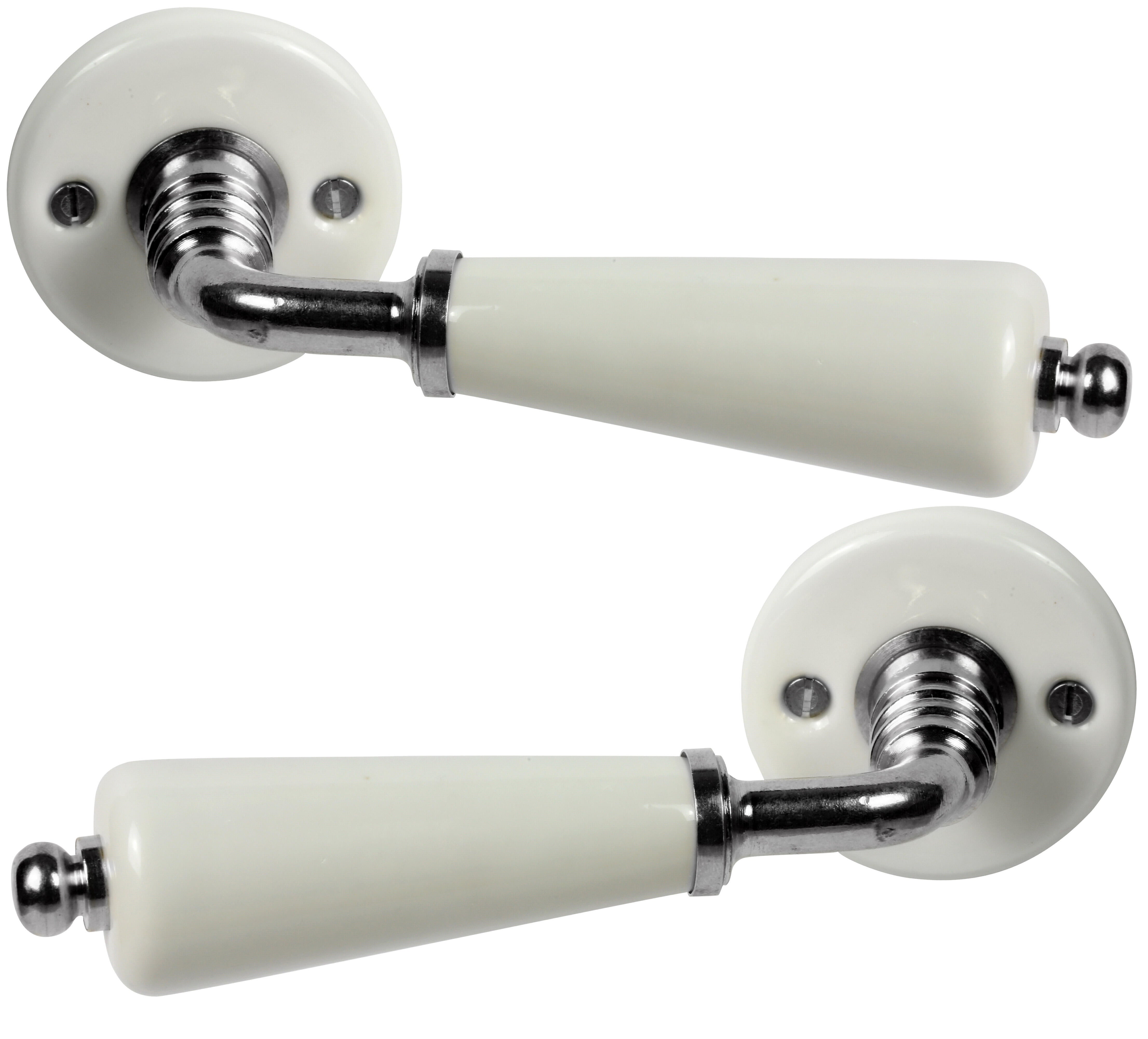 2 poignées canon sur rosace MERIGOUS, porcelaine de limoges,blanc/nickelé mat D5 - 2