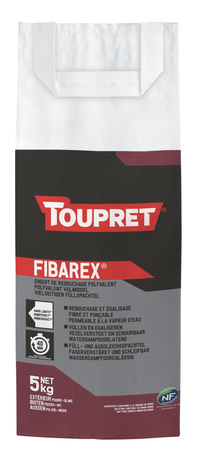 Enduit de rebouchage en poudre fibré extérieur 5 kg - Fibarex TOUPRET