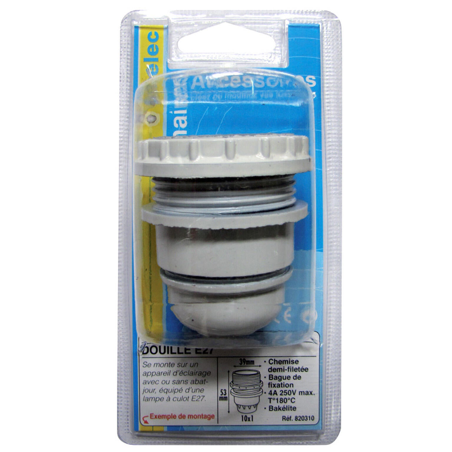 Douille 1/2 filetée E27 TIBELEC, plastique, blanc 60 W - 2