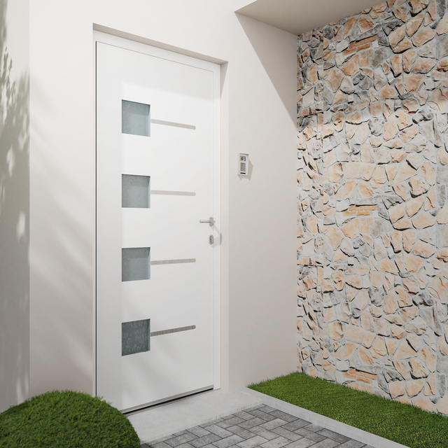 Porte d'entrée Alu Soria 2 Essentiel H.215 x l.90 cm vitrée blanc, pous. gauche