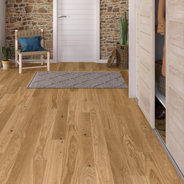 Parquet contrecollé chêne blond campagne vitrifié M BARLINEK, l.13 cm
