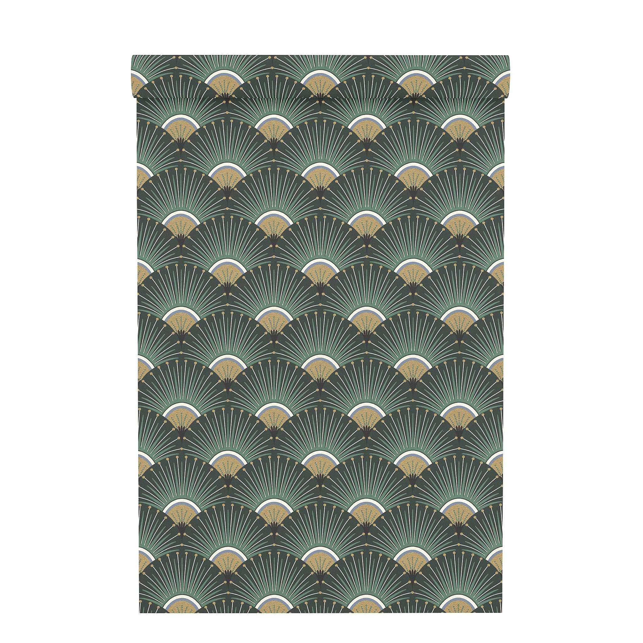 Papier peint vinyle sur intissé Palmettes art deco vert - 7