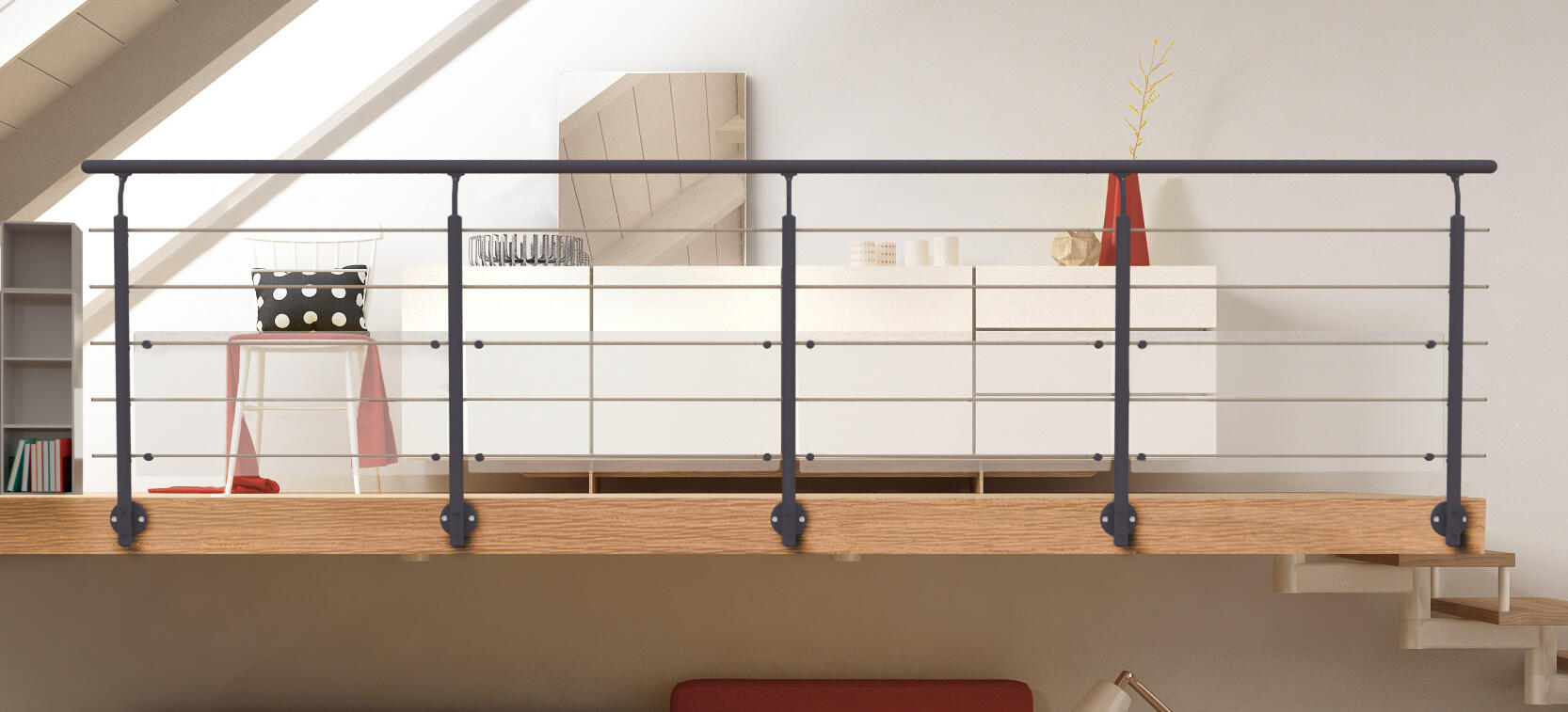 Kit garde-corps Obapi gris foncé, fixation latérale, L. 2m - 5