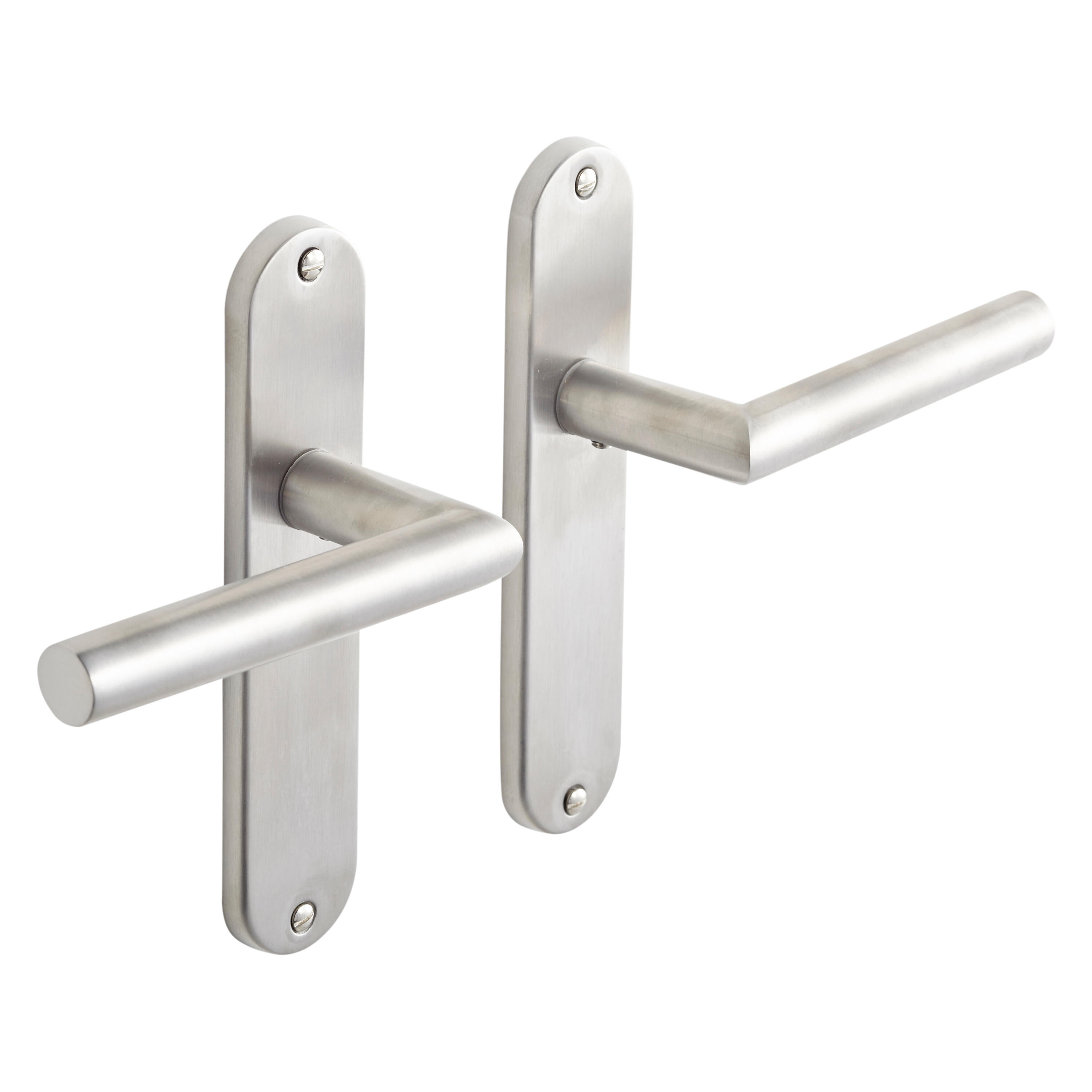 2 poignées sur plaque sans trou Sara acier nickel brillant, entraxe 165 mm - 2