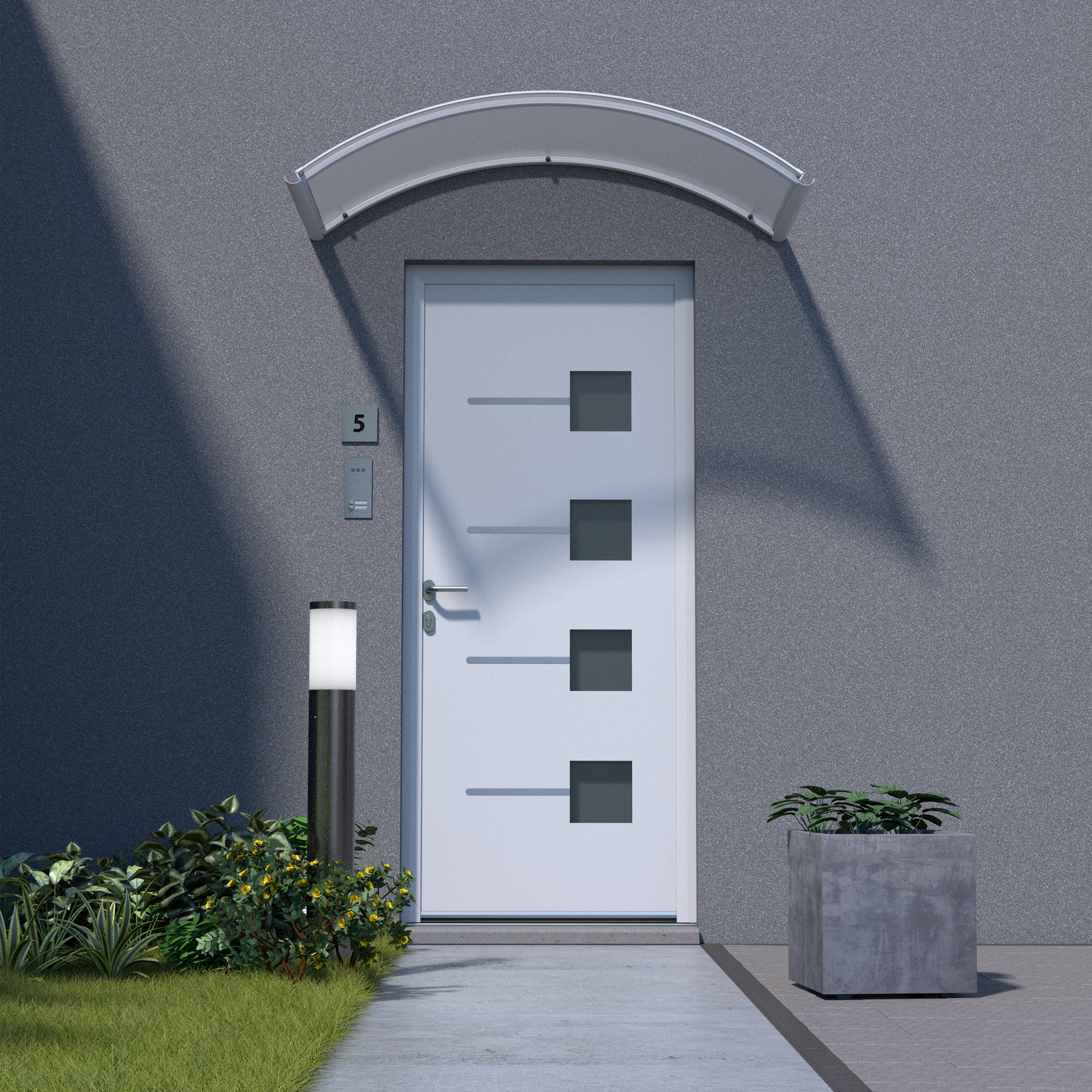 Auvent de porte d'entrée alu blanc Arcus, l.158 x H.27 x P.70 cm  - 2