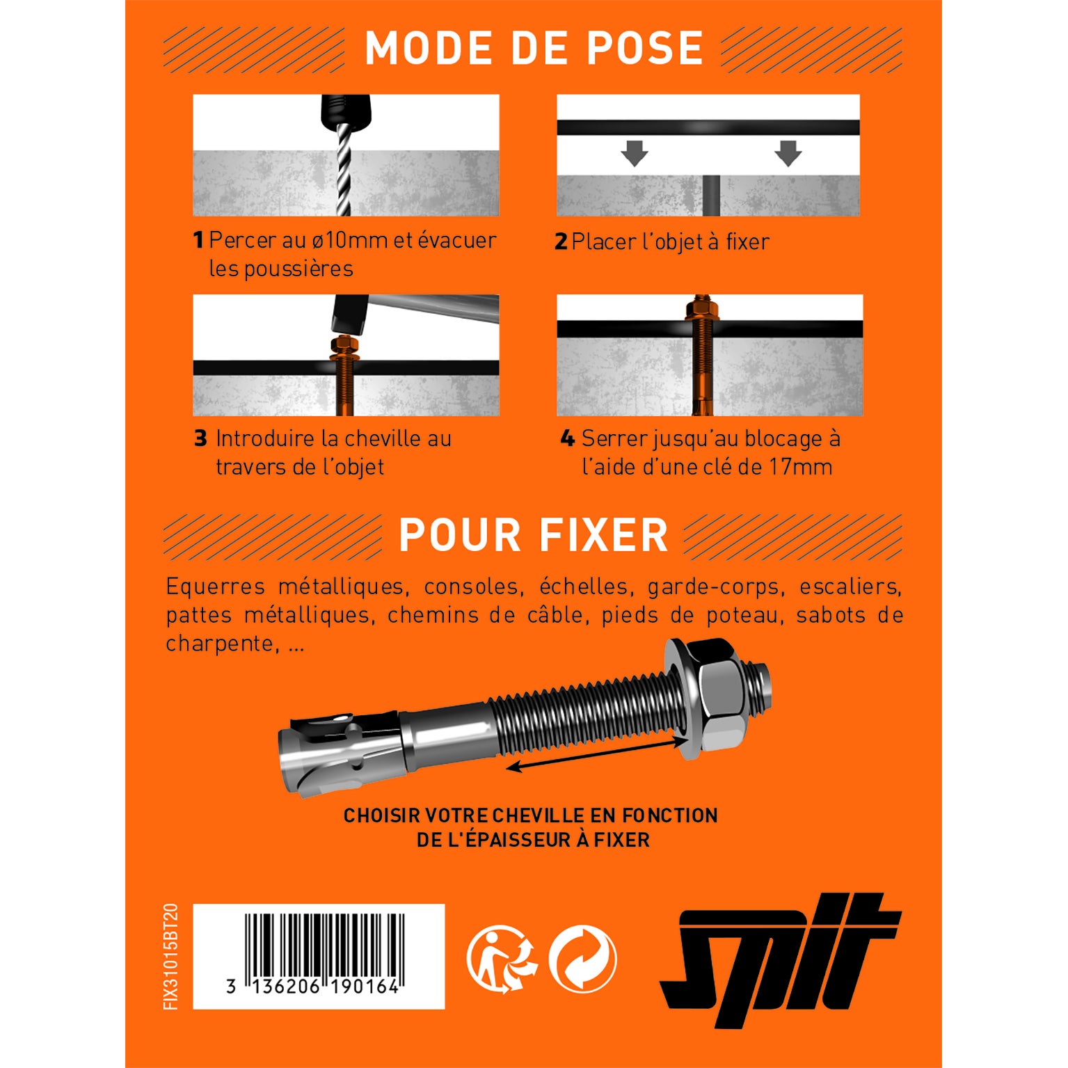 Lot de 20 Cheville murale avec vis fix 3 SPIT, Ø10 x L.75 mm - 2