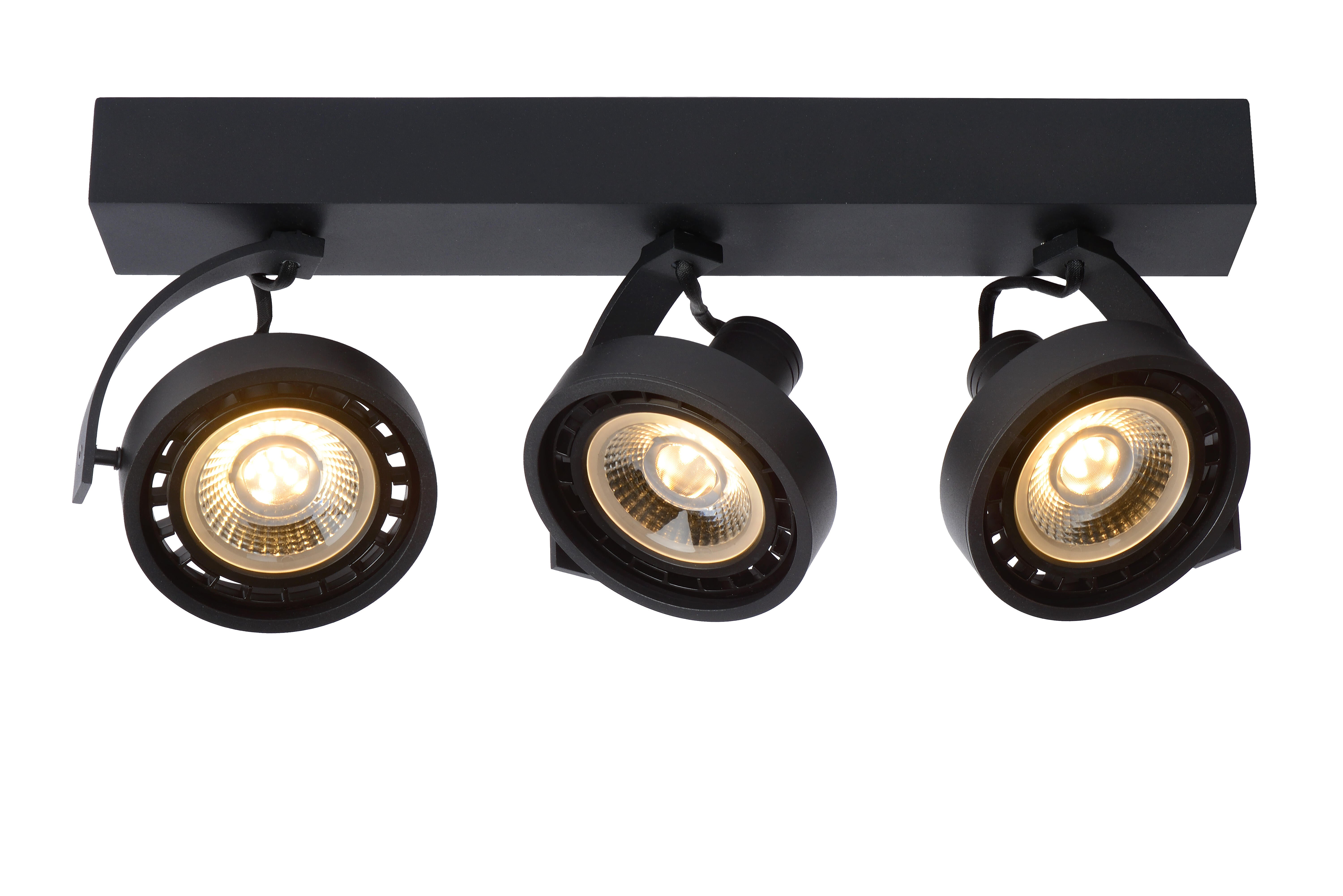 Rampe 3 spots gu10, industriel, aluminium noir, LUCIDE Dorian - 2