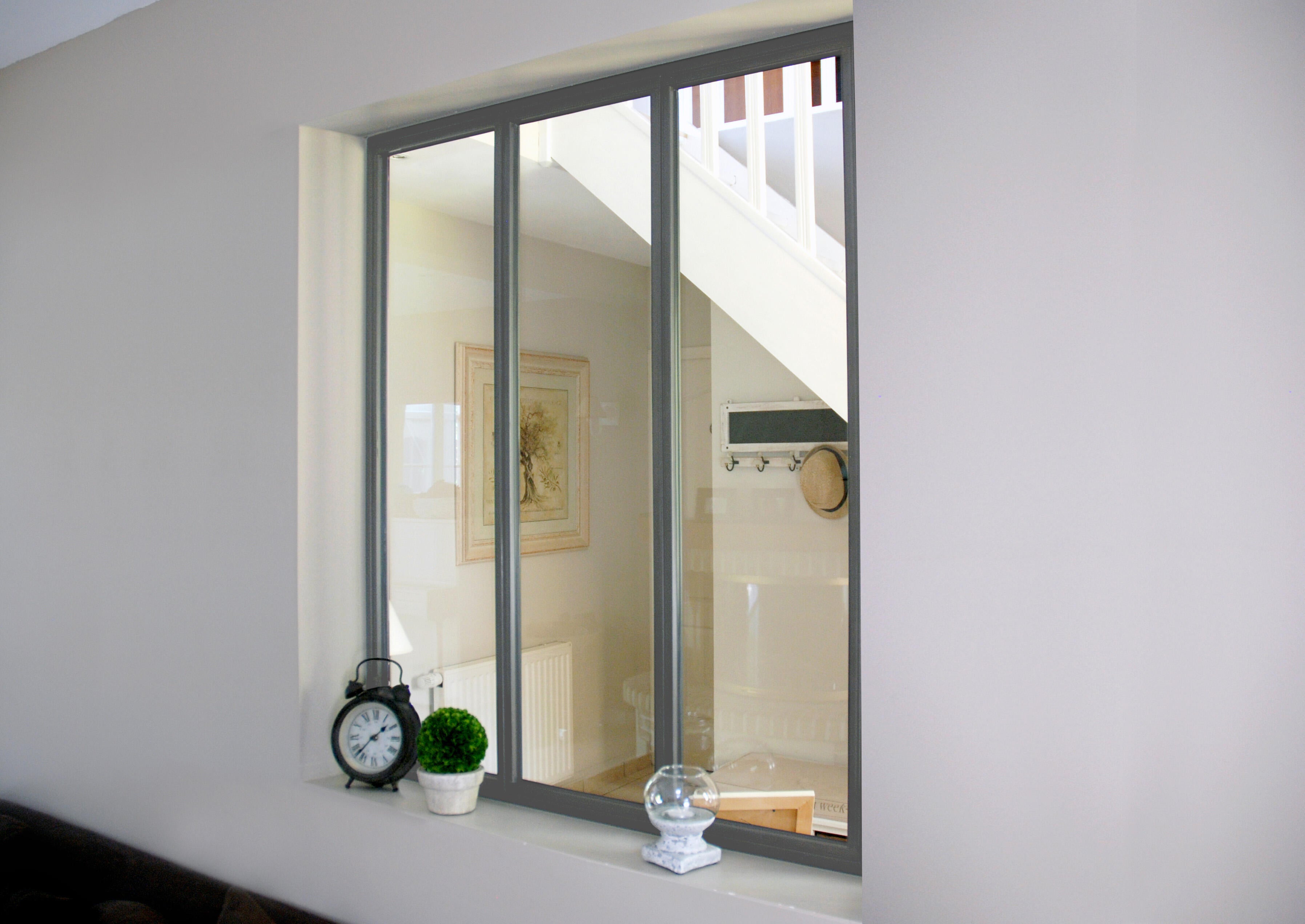 Verrière Atelier gris mat carreaux en aluminium, x