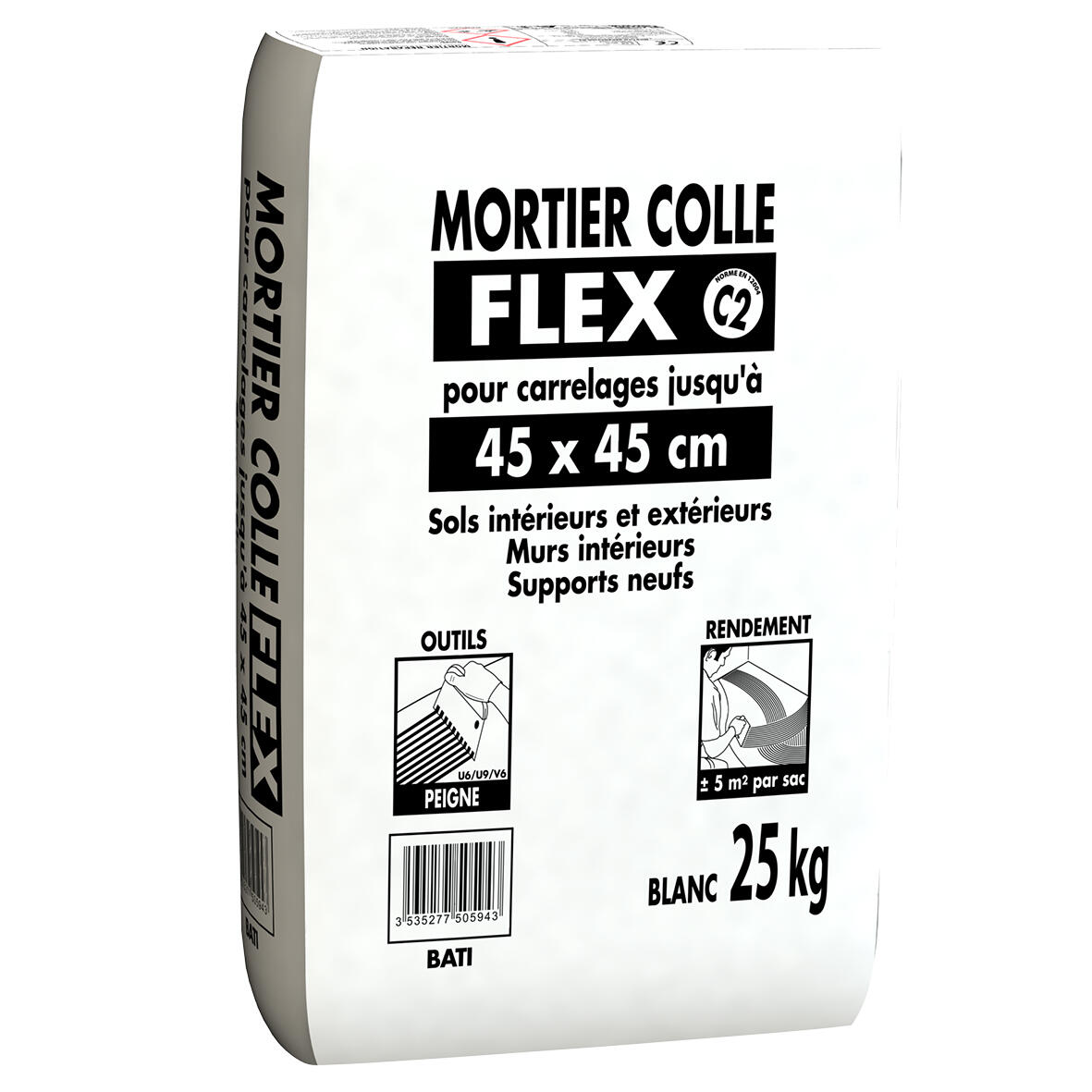 Mortier colle FLEX blanc carreau 45 45cm 25kg