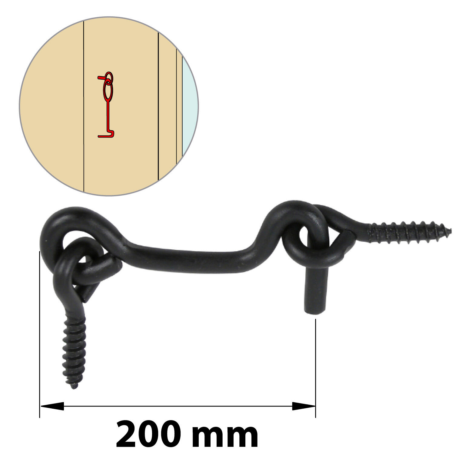 Crochet contrevent et piton noir, Diam.6 x L.200 mm AFBAT (menuiserie bois) - 2