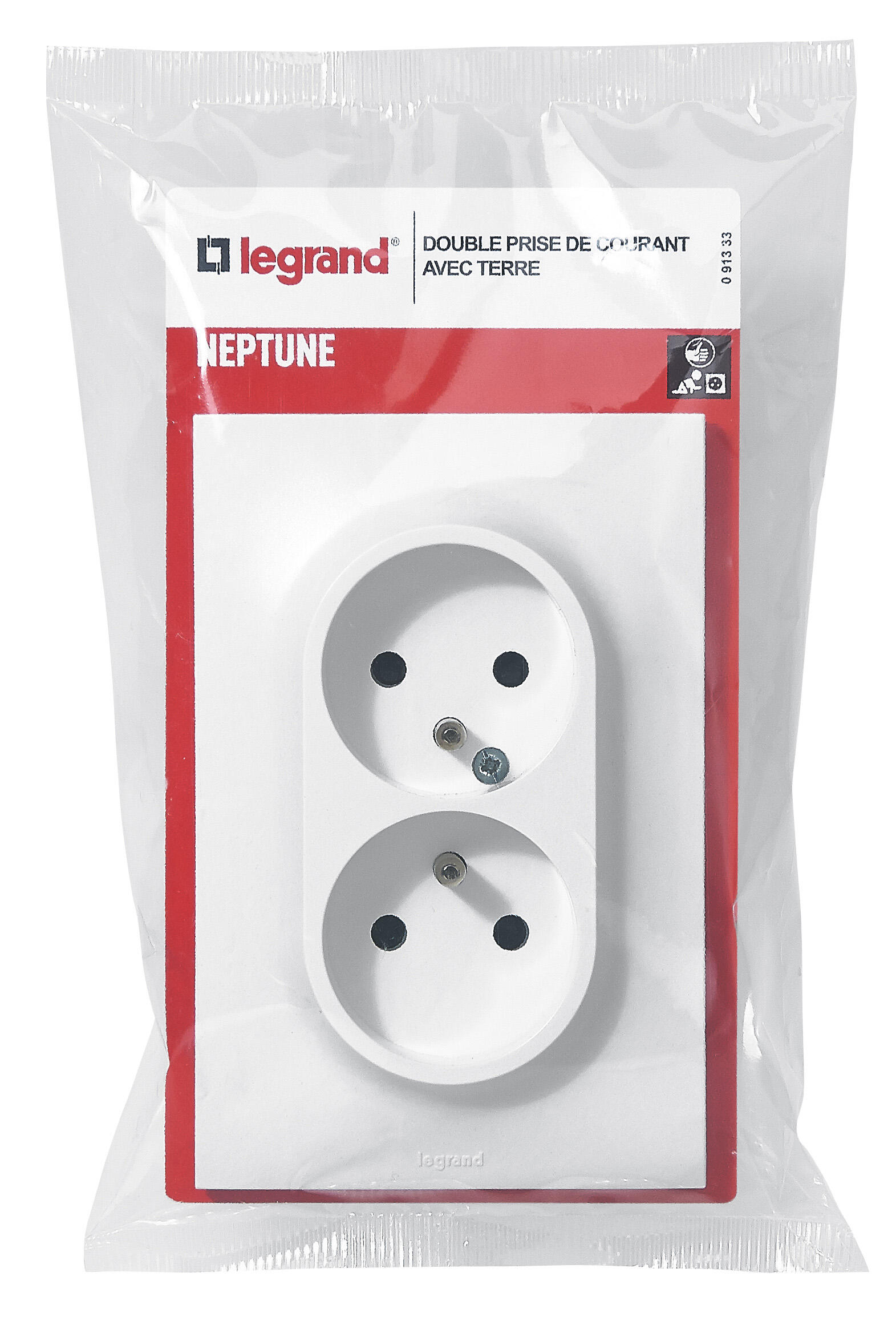 Double prise avec terre vertical Neptune, blanc, LEGRAND - 3