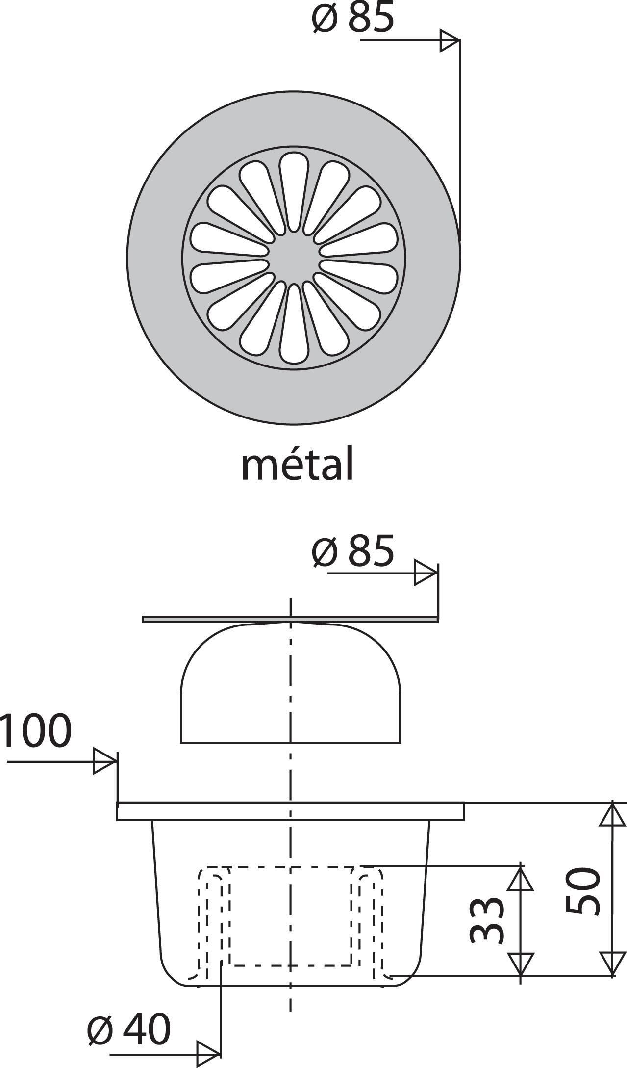 Siphon sol ABS gris, sortie verticale à coller Valentin Diam.40 mm - 2