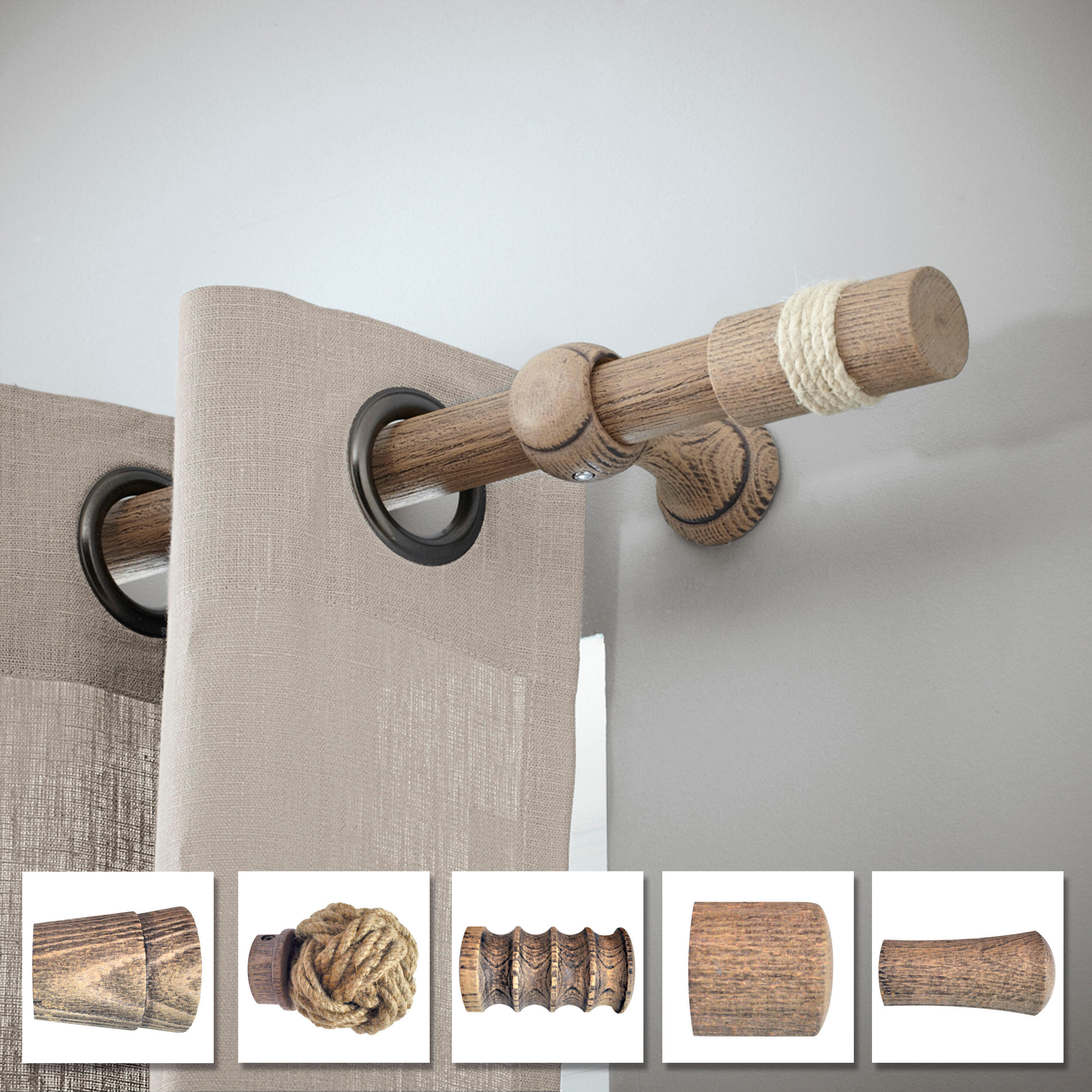 TENDAGGIMANIA Tringle Rideau Couleur NOYER En Bois Resistant - Diamètre 35 Mm - Longeur: 240 CM - Barre Rideau Mouvement Manuel - Avec Anneaux Et Tous Les Accessoires