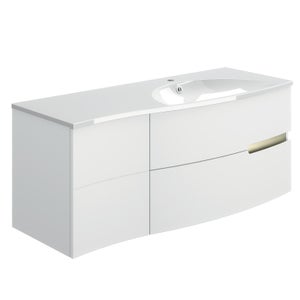Meuble simple vasque, 2t/1p l.130.2 x H.53.6 x P.51.6 cm, blanc mat, Egerie