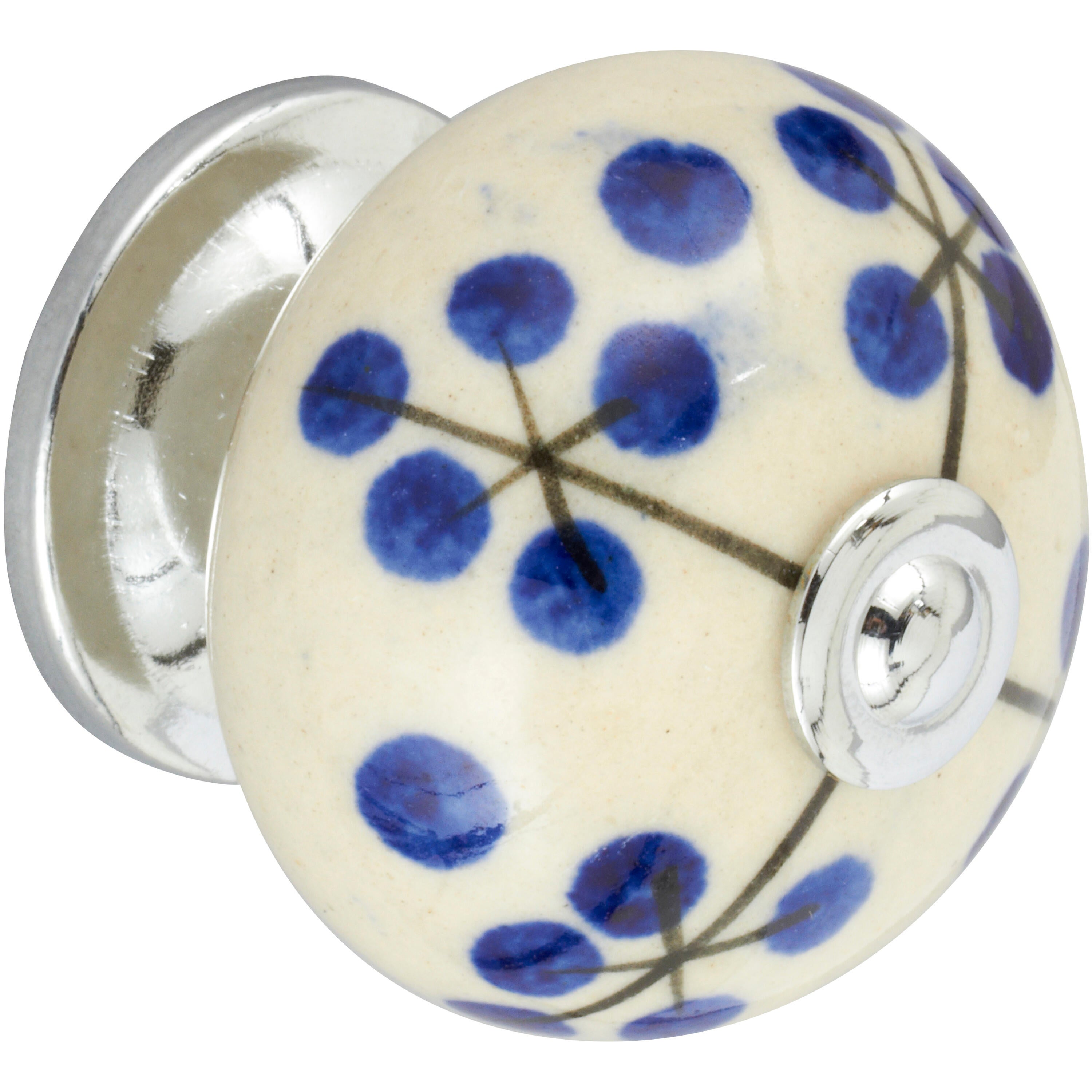 Bouton de meuble rond Boule, porcelaine bleu, Diam.40 mm - 3