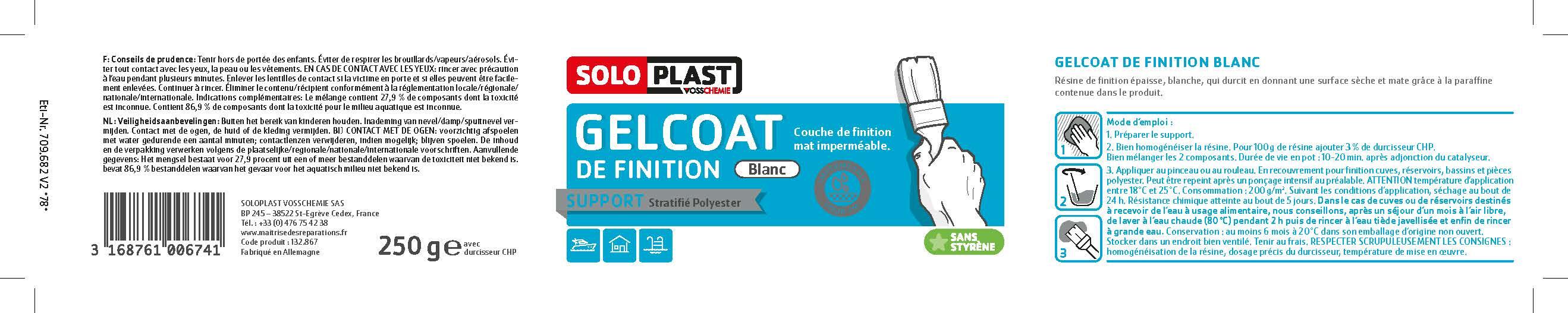 Résine Gelcoat finition blanc SOLOPLAST, 250g - 5