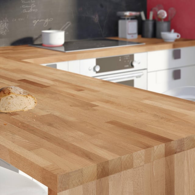 Plan de travail brut Hêtre lamellé L.250 xl.65cm, Ep.36 mm