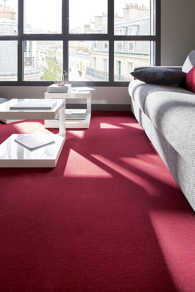 Moquette velours ras uni rouge, Les best 2 585, rouleau l.4 m - 2