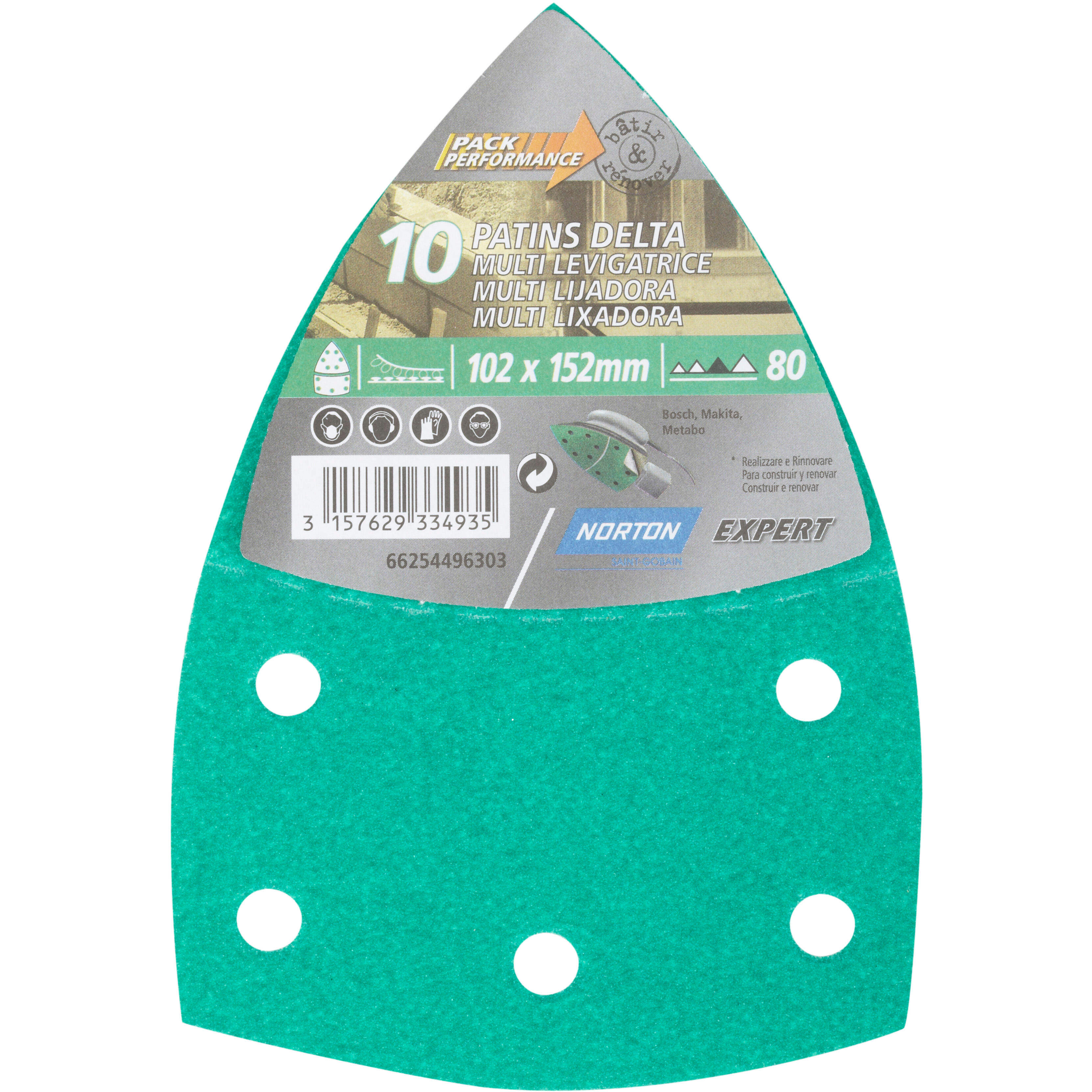 Lot de 10 patins abrasifs NORTON, 102x152 mm, grains 80 - 3