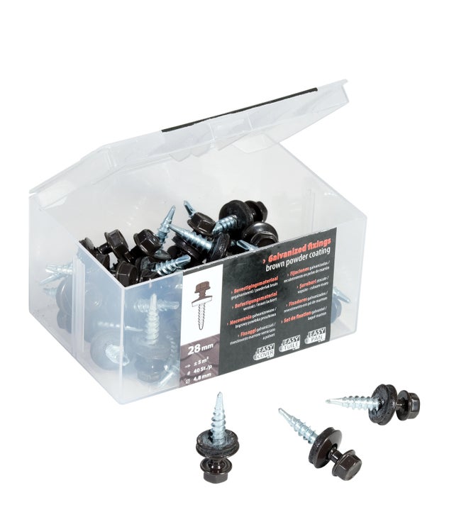 Boite de 40 vis en acier galvanisé 28mm marron auto-perforante IKO
