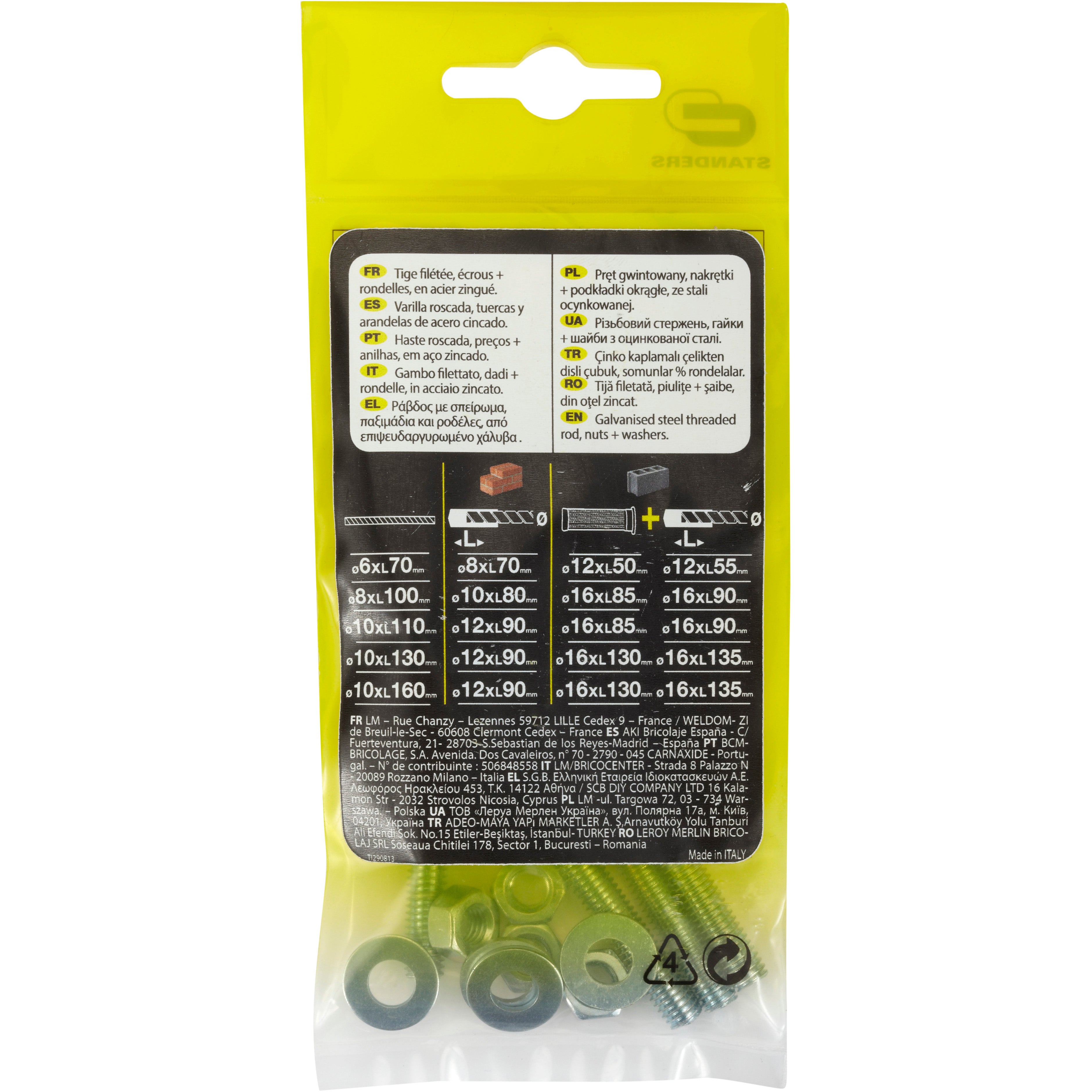 Lot de 4 tiges filetées pour scellement chimique STANDERS, Diam.6 x L.70 mm - 4