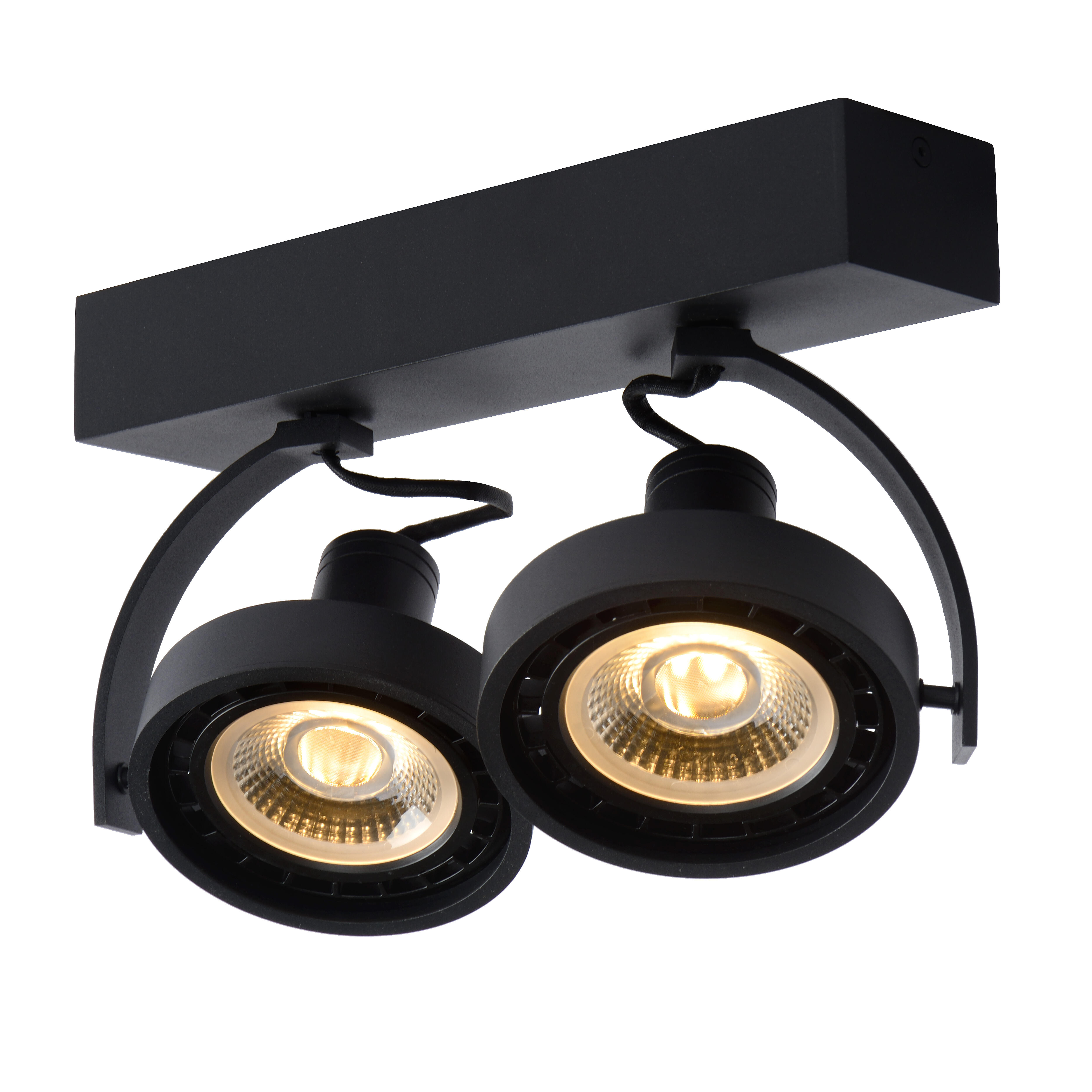 Rampe 2 spots gu10, industriel, aluminium noir, LUCIDE Dorian - 2