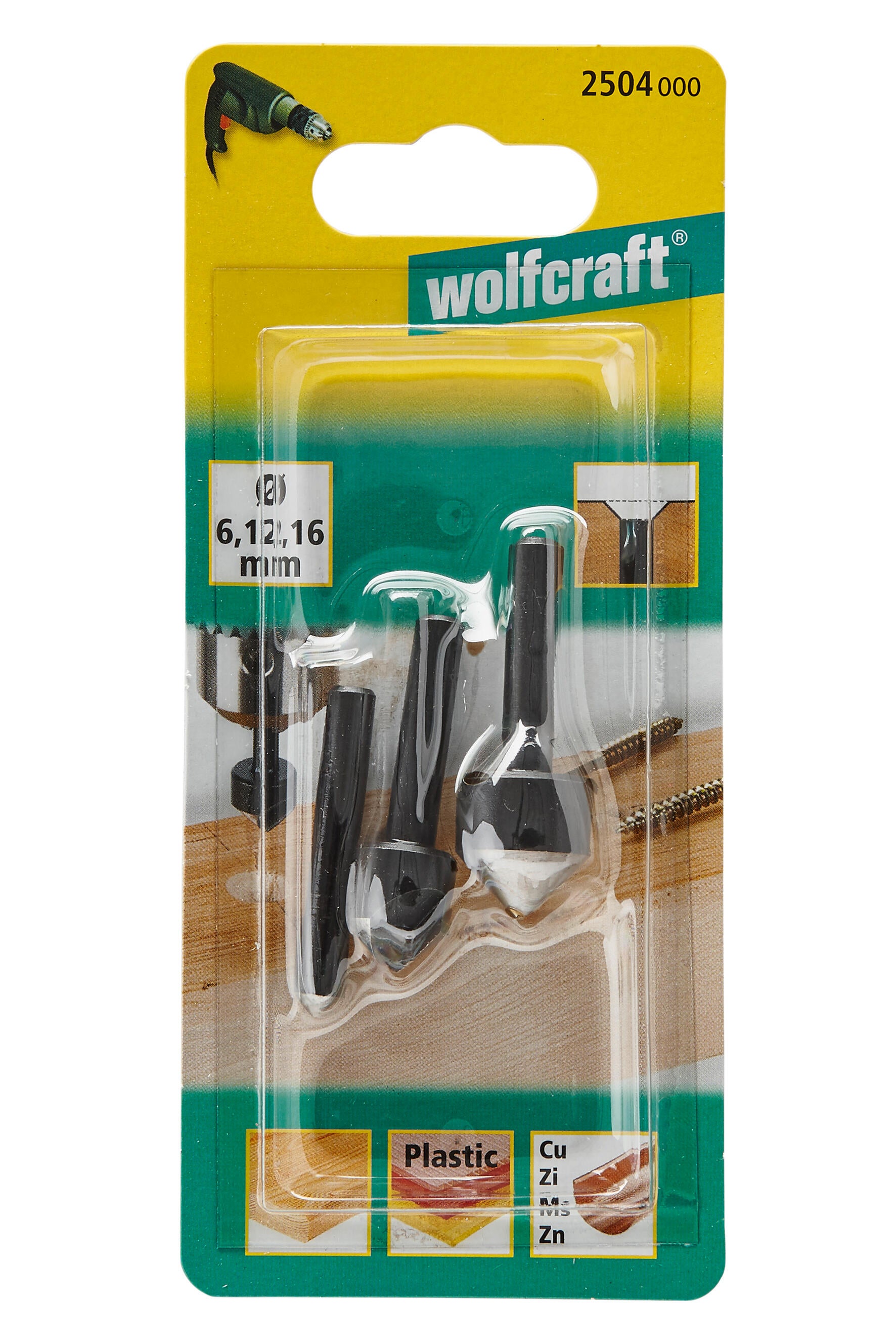 Lot de 3 fraises coniques Diam. 6, 12, 16 mm WOLFCRAFT - 8