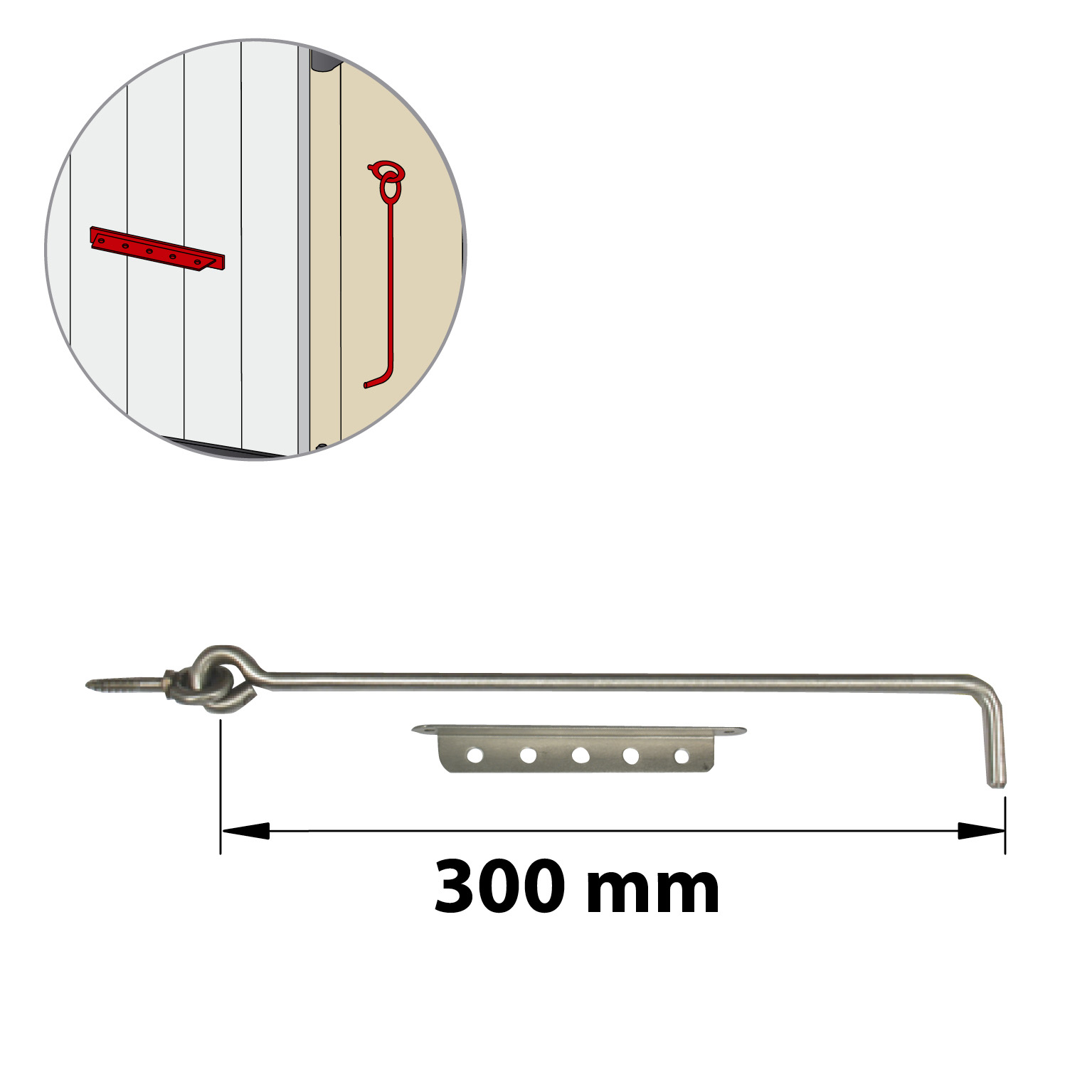 Crochet crémaillère de volet battant en inox 316, Diam.8 x L.300 mm AFBAT - 2