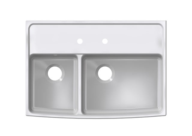 Evier timbre d'office en grès 2 bacs 63 x 90 cm vidage inclus Walter blanc